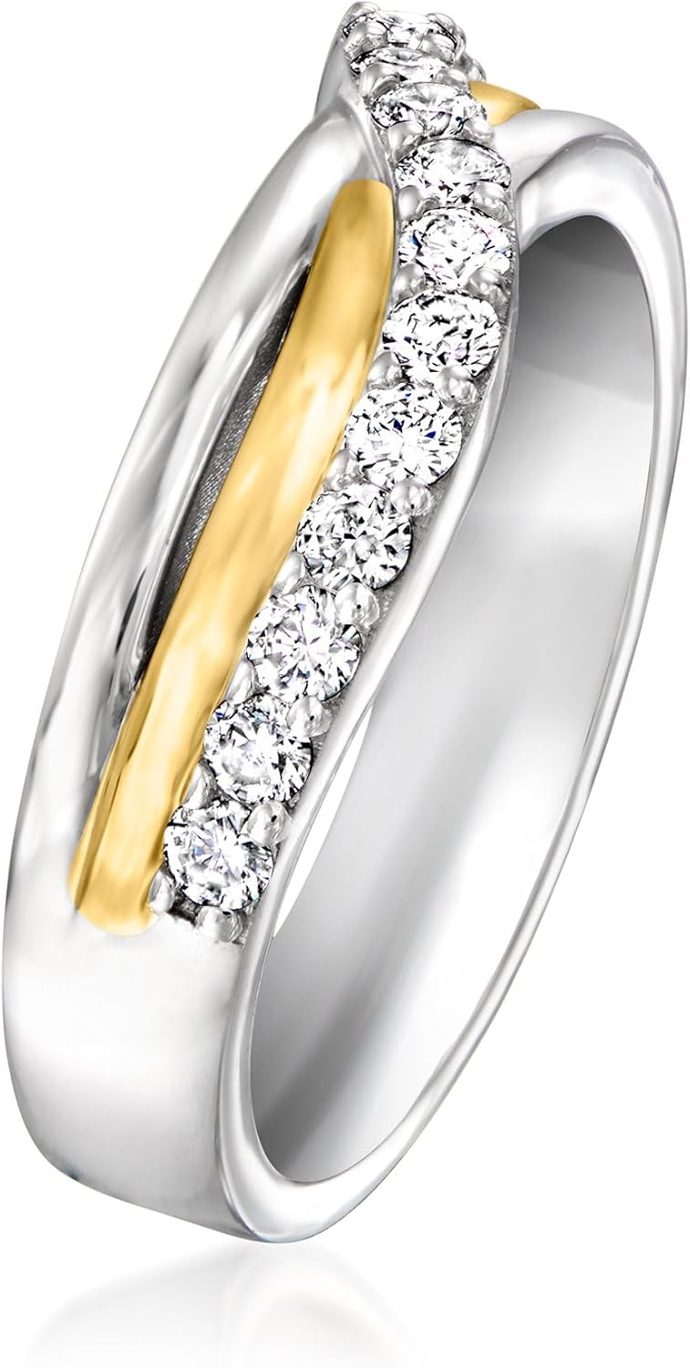 Ross-Simons 0.50 ct. t.w. Lab-Grown Diamond Wave Ring in Sterling Silver and 18kt Gold Over Sterling