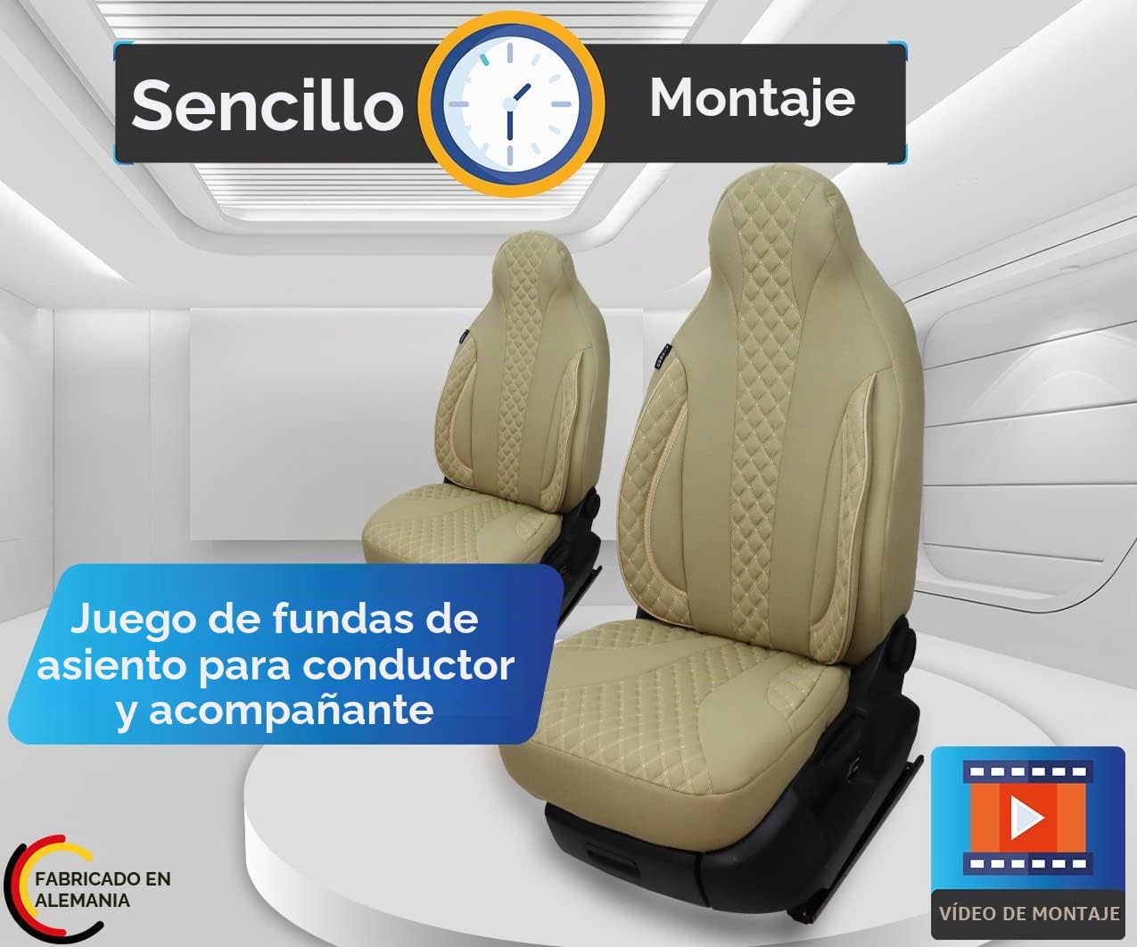 Fundas de asiento para conductor y copiloto, Pössl, Weinsberg, Knaus Adria, Dethleffs, Fendt Carthago, Bürstner, Eura Mobil Pilote, Laika, Kabe, Chausson Hobby PL405 (beige)