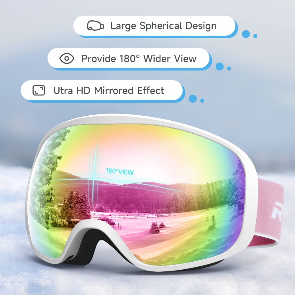RIOROO Maschera da Sci Bambino 3~14 Anni Occhiali da Sci Maschera Sci Bambino Occhiali Sci 100% Anti UV Anti Nebbia anti-vento antipolvere, OTG per Ragazzo Ragazza Sci Snowboard Sport Invernali