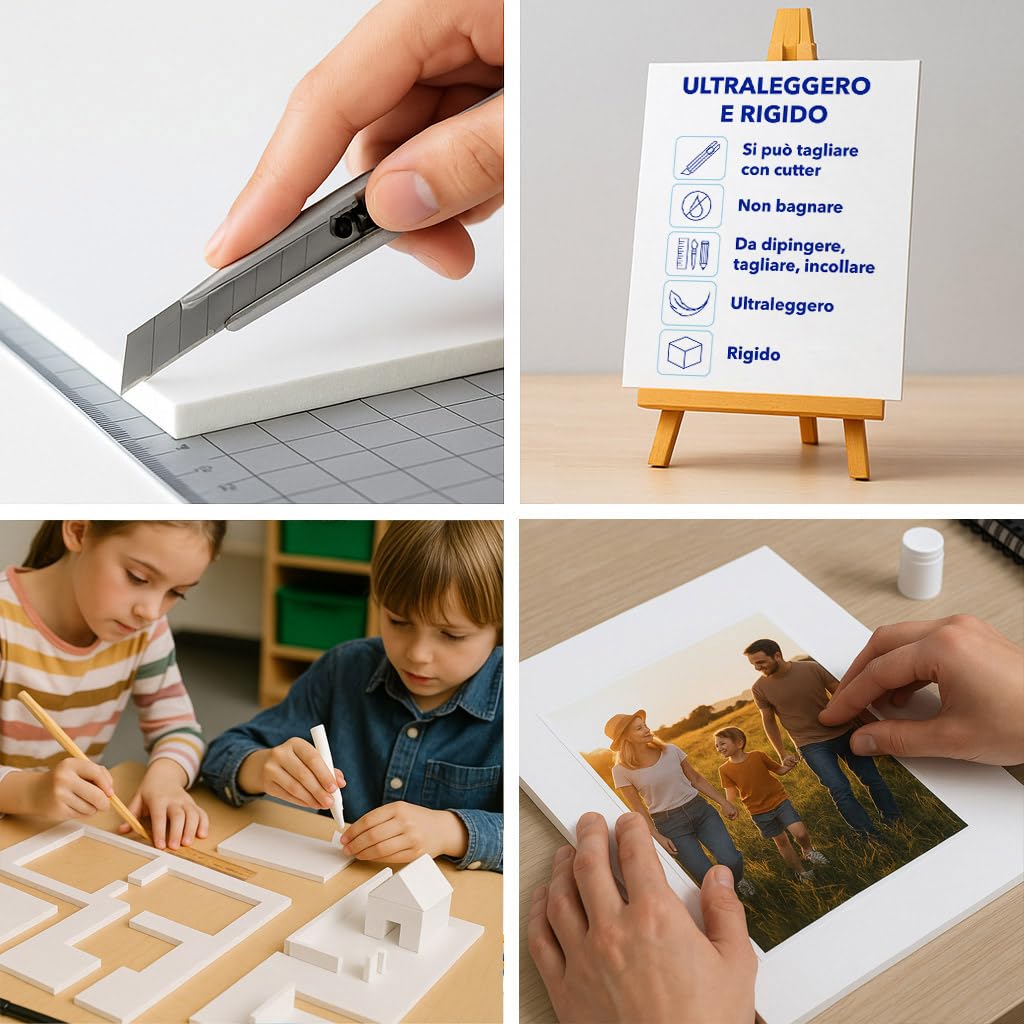 Cartone penna bianca A3 Confezione da 4 pezzi da 10 mm Foam Board Pannello leggero rigido e liscio per artigianato modellismo esposizione decorazione (spessore 10 mm, A3-29,7 x 42 cm)