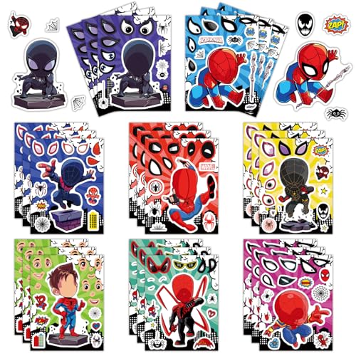 Spider Stickers 24 Sheets Make Your Own Cartoon Stickers 8 Designed Characters Sticker Cute Cartoon Themed DIY Art Craft Party Supplies