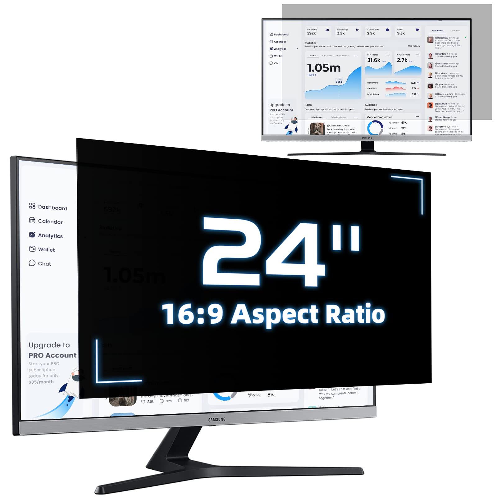 Filtro Privacy Per Monitor 27 Pollici 16:9 – Antiriflesso E Anti Luce Blu, Rimovibile (2 Pezzi)