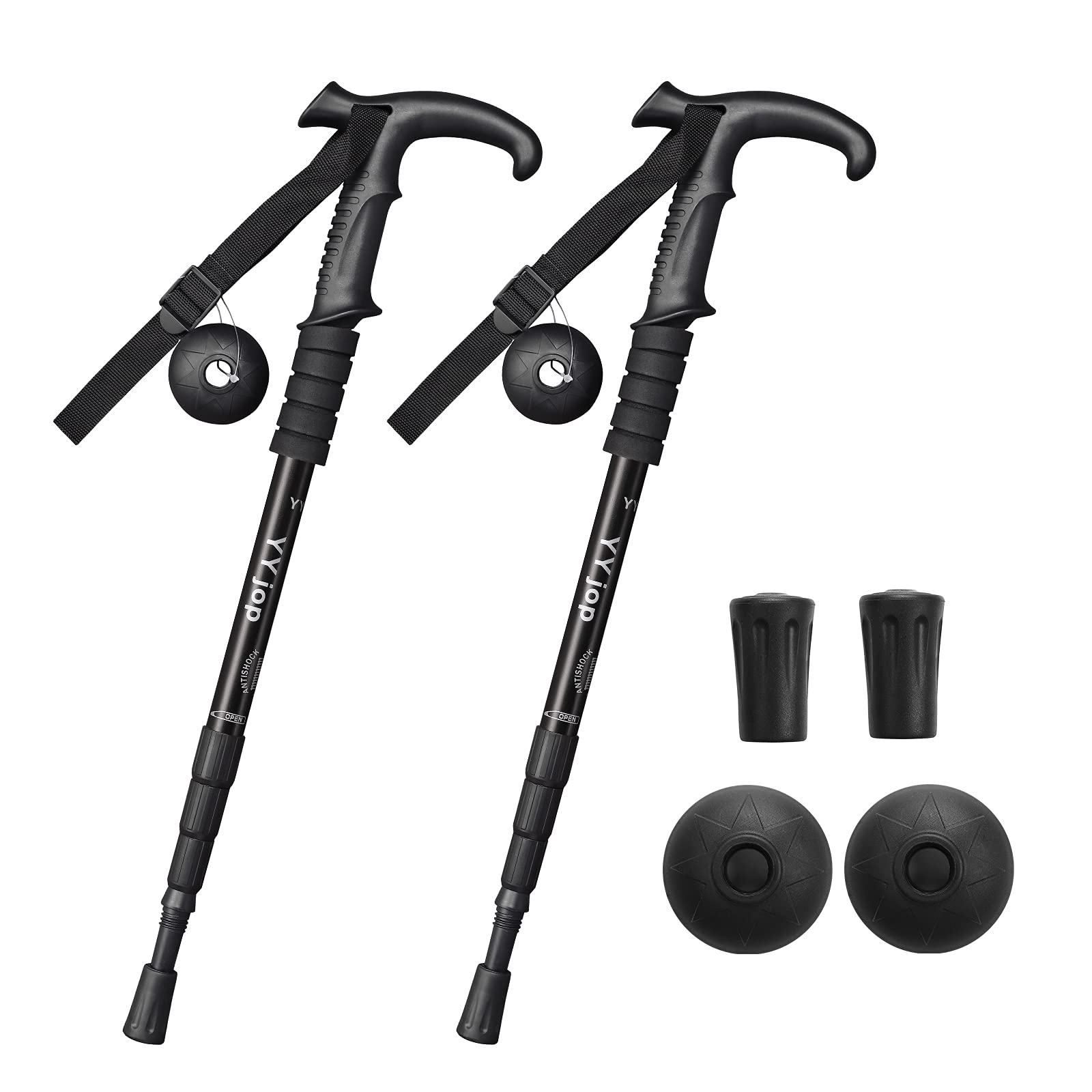 YYjop Trekking Poles,Adjustable Length Hiking Pole,Ultra-Light Aluminum Alloy Telescopic Stick for Hiking Outdoor Sports (Black)