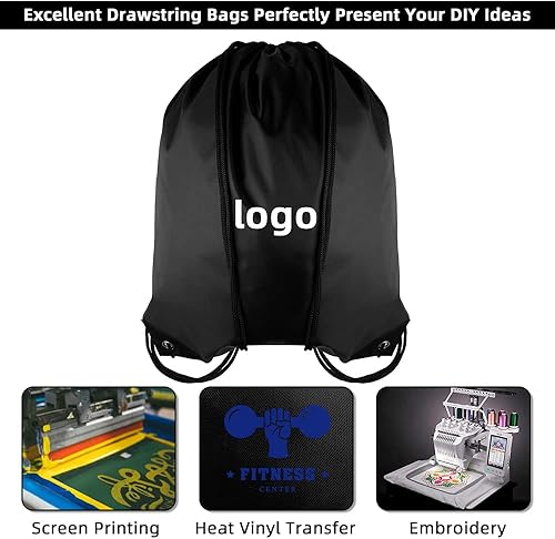 Miniatura 3 de GoodtoU Mochila con cordón Bolsas de cincha Bolsas de cordón Bolso de deporte de cuerda de nylon a granel, Negro, Deportes