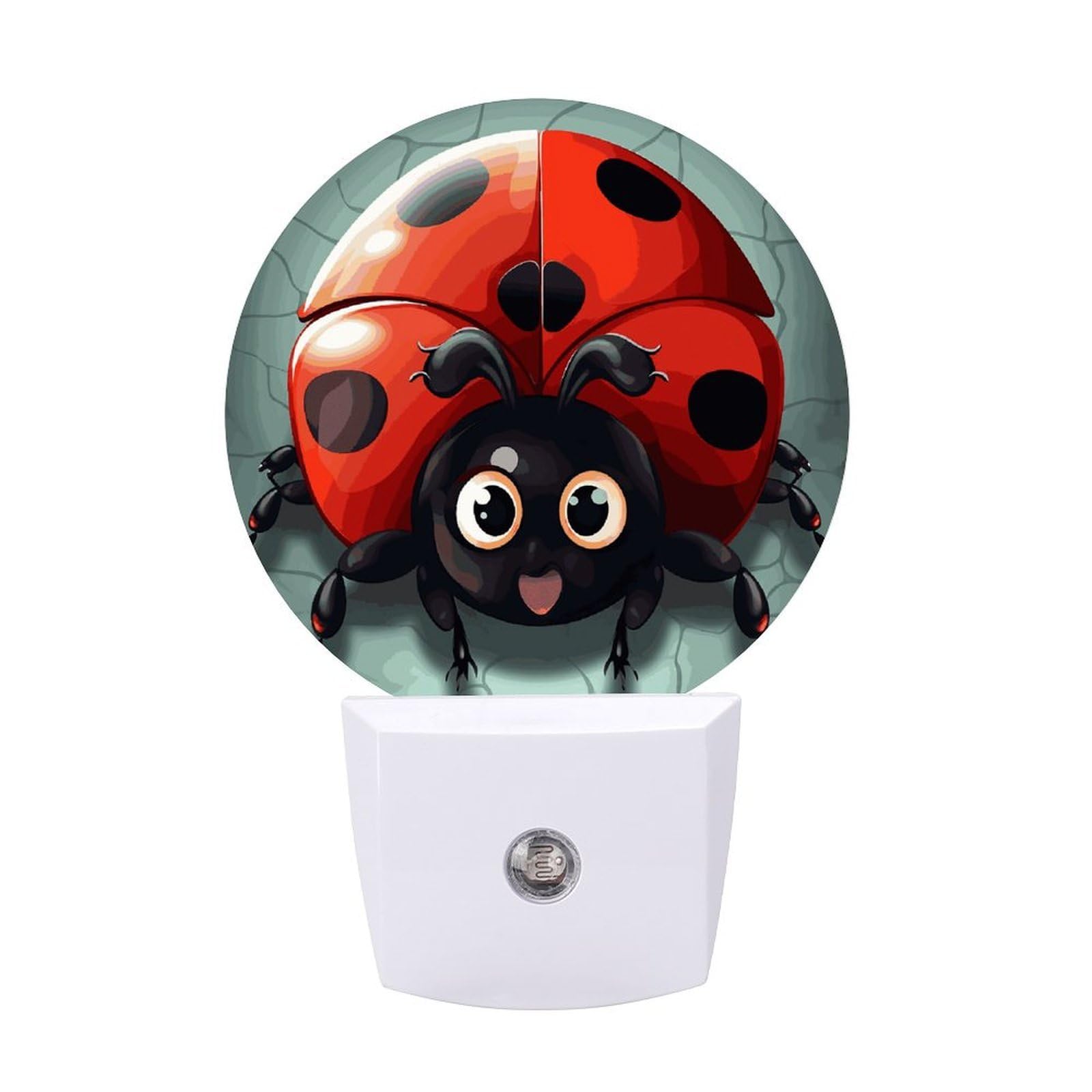 FodPand Night Light Plug Into Wall with Dusk to Dawn Sensor 0.5w Modern LED Cartoon Ladybug Plug in Night Lamp Warm White Glow Nightlight for Bedroom Hallway Kitchen Bathroom Stairs Corridor(Round)