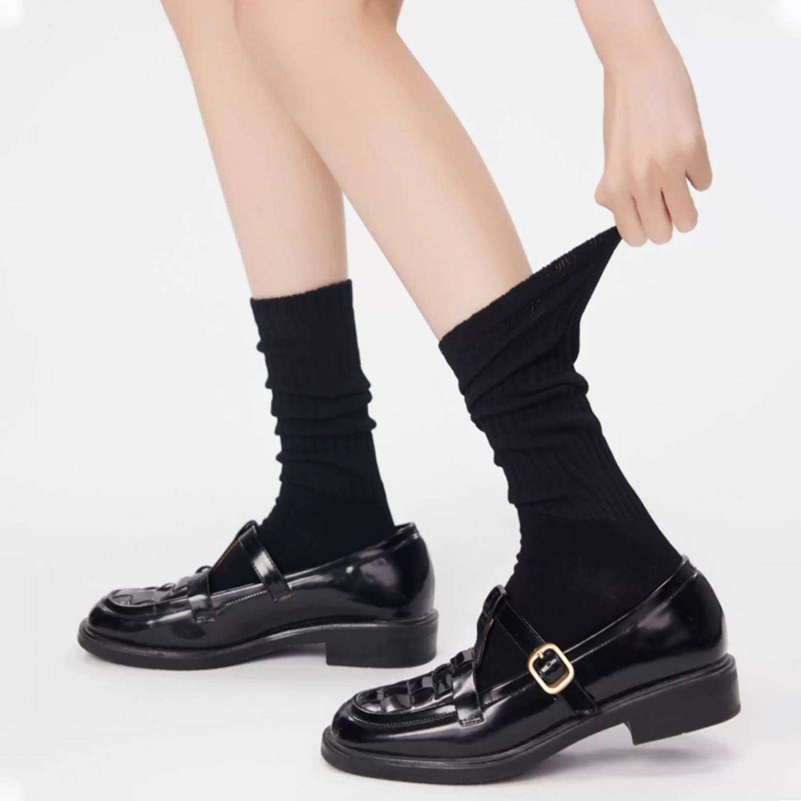 Calcetines a rayas hasta la rodilla para mujer, 4 pares, negro+azul+blanco+rosa, talla única