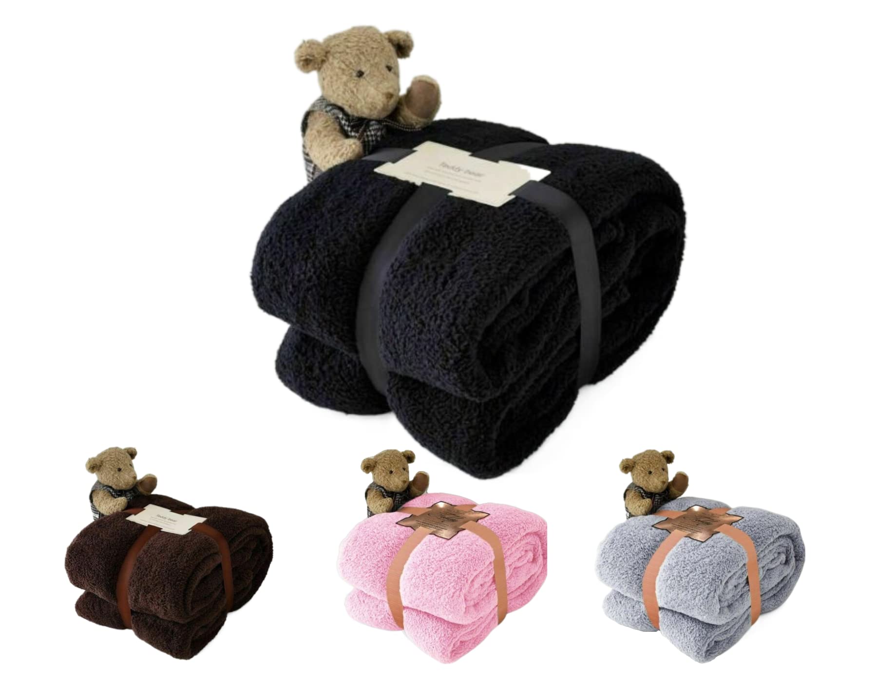 Teddy Bear Fleece Blanket Fluffy Throw -Super Soft Warm Comfy Cuddly Throws - Luxury Cosy Thermal Faux Fur - Light Weight Perfect for Snuggling and Watching TV (Black, KING – 200 X 240 CM)