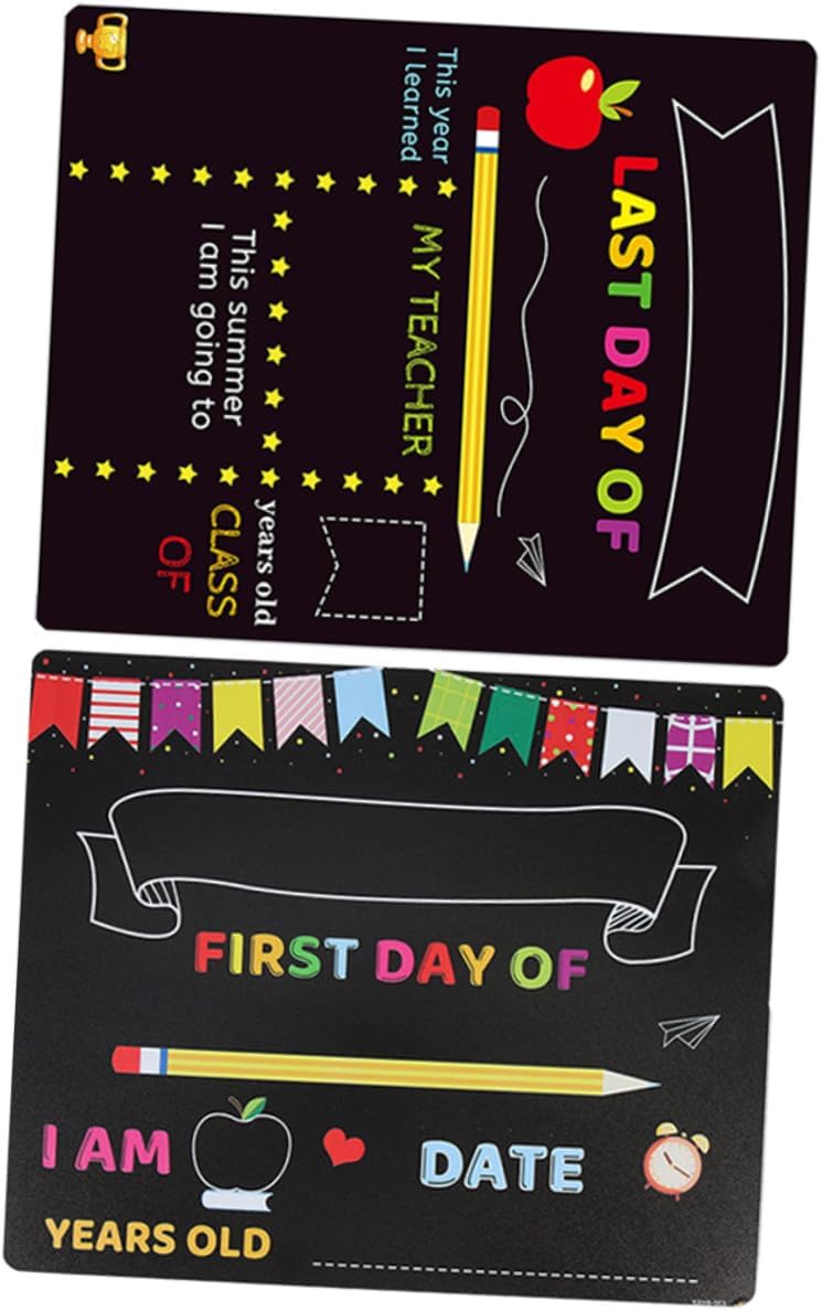 2pcs ’s Chalkboard Writing Board with PVC, First Day School Sign for Kindergarten and Elementary, Reusable Message Board for Classroom and Photo Props