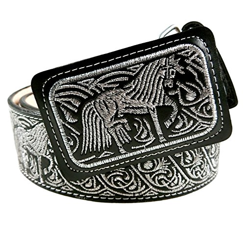 Mens Cowboy Belt Leather Color Silver Thread Cinto Charro Hilo Color Plata Horse Design