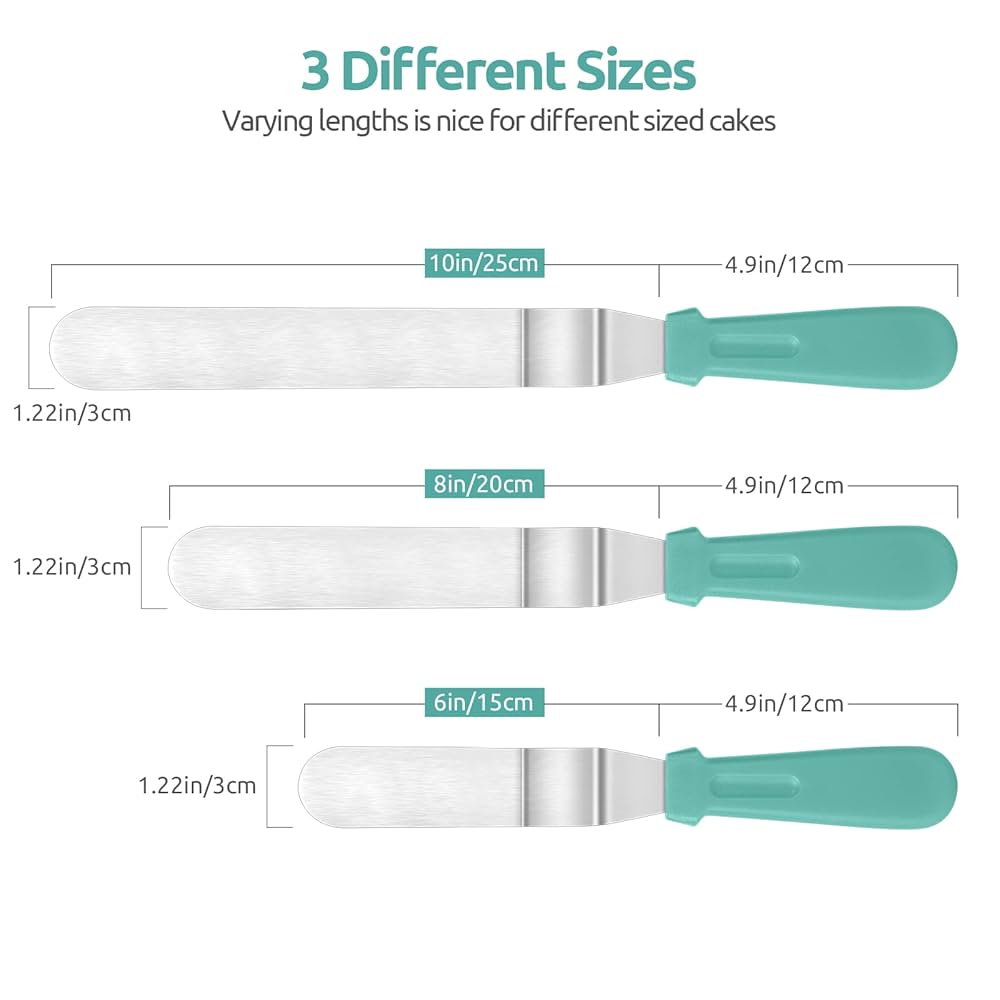 U-Taste Icing Spatula Set Of 3: 18/0 Stainless Steel Cake Palette Knife, Angled Offset Spatula For Baking Cake Decorating Frosting, 15/20/25cm Metal Blade With 12cm PP Plastic Handle (Black) Price In UAE