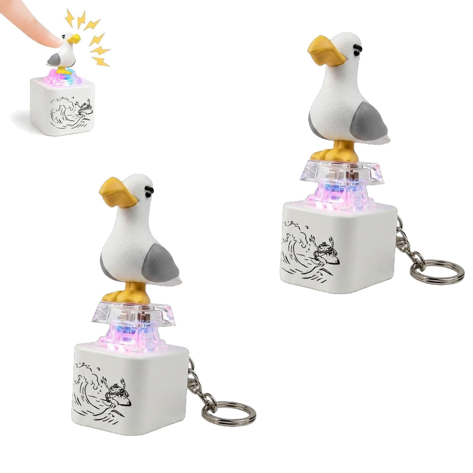 Fokayo Seagull Mine Button Keychain, Rechargeable Fidget Clicker with Real Sound & LED Light, Adults Keyboard Clicker for Fun& Stress Relief (2Pcs)