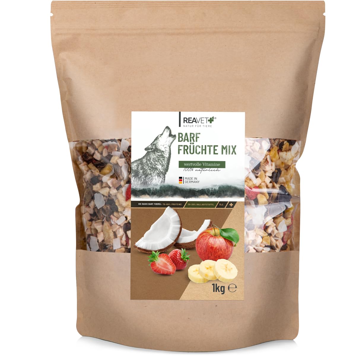 ReaVET Barf mieszanka owoców 1 kg, płatki owocowe dla psów, bez zbóż i glutenu, dodatek barf dla psów, karma dla psów Barf, karma dla psów