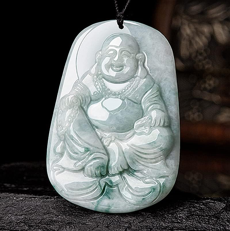Miniatura 3 de Jadeíta de jade natural de grado A Las flores flotantes sonríen a menudo abiertas Maitreya Buda ceroso tipo de colgante de jade colgante
