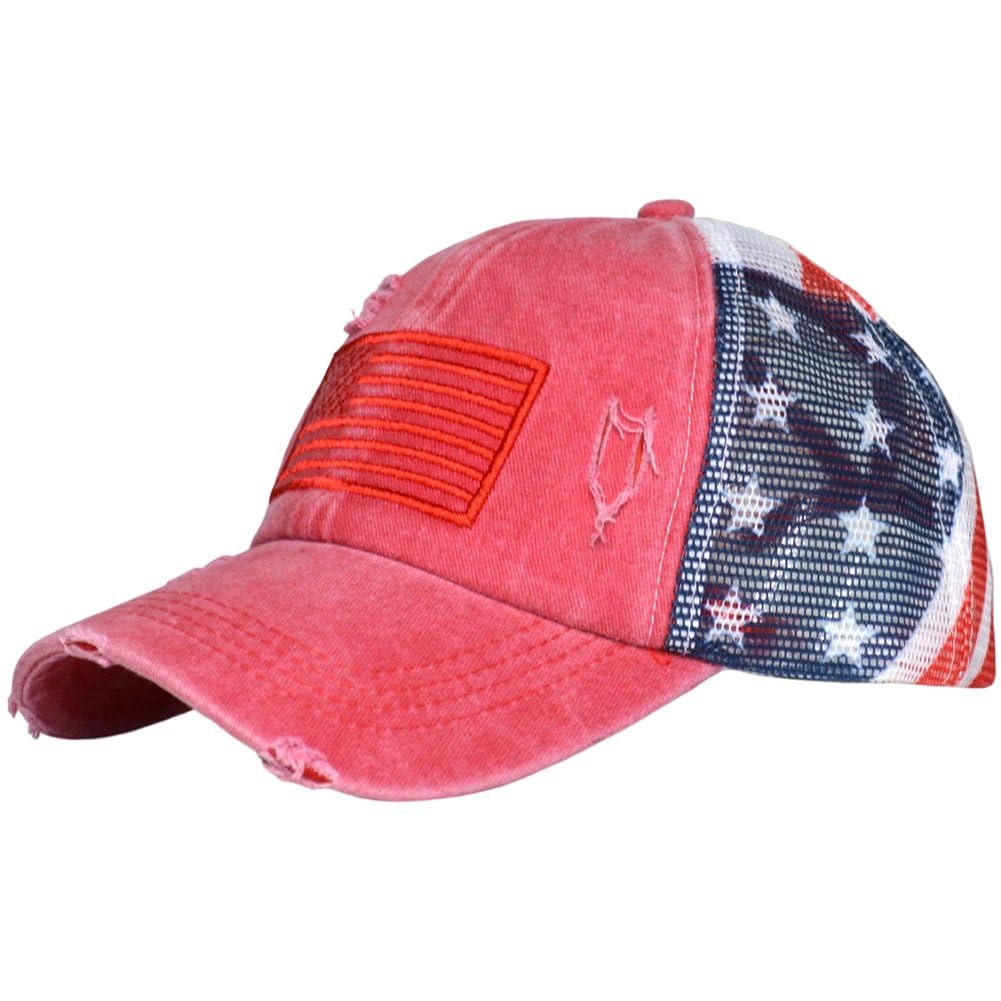 Sslvya American Flag Baseball Hats for Men Women, Adjustable Usa Trucker Hat Mesh Baseball Cap for Outdoor Travel