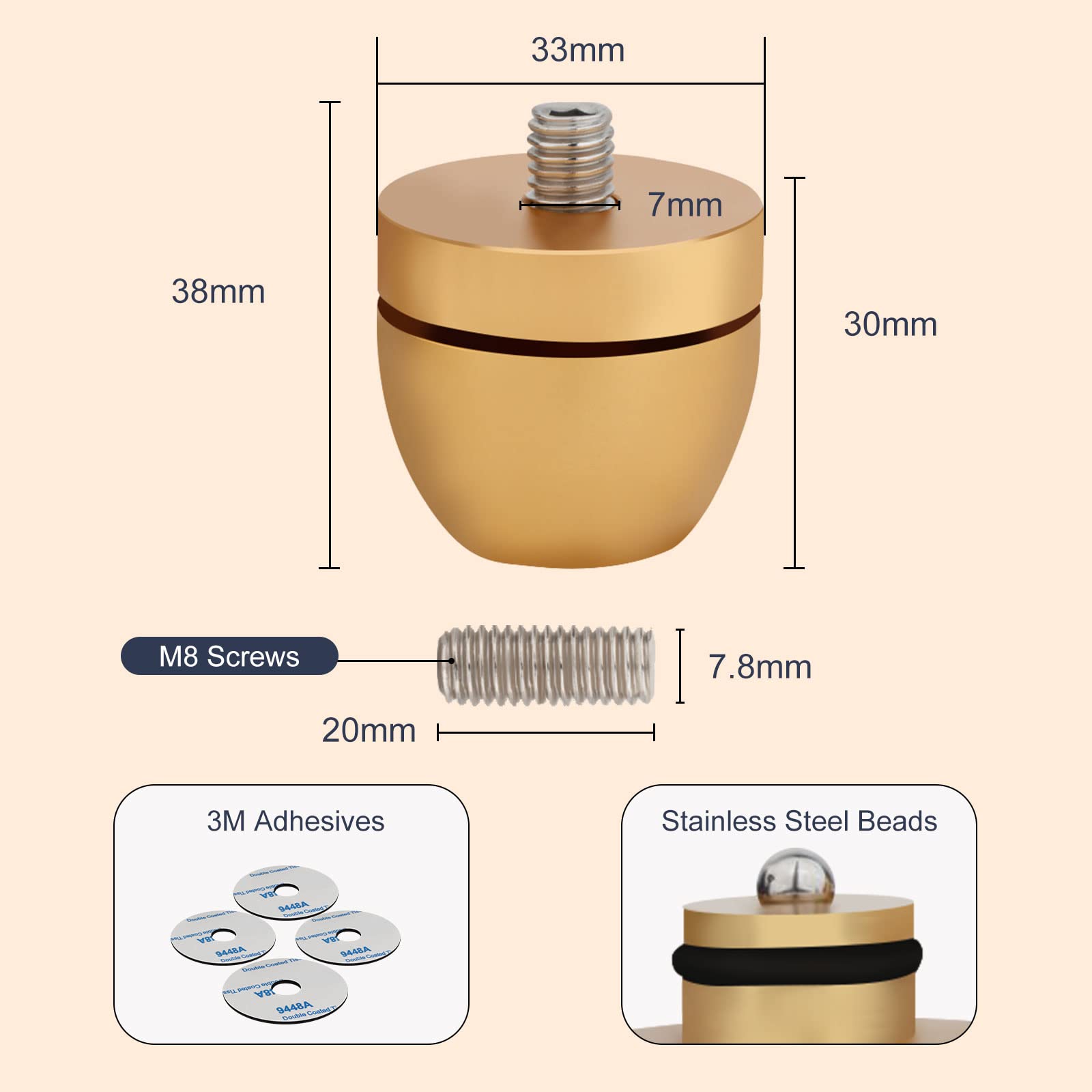Lautsprecher Isolationsfüße Aluminium 33mm*30mm High-End HiFi Lautsprecher Pads Isolationsfüße Subwoofer füße Audio Verstärkerfüße für Audio,Lautsprecher,Subwoofer,Heimkino(4 Stück,Gold)