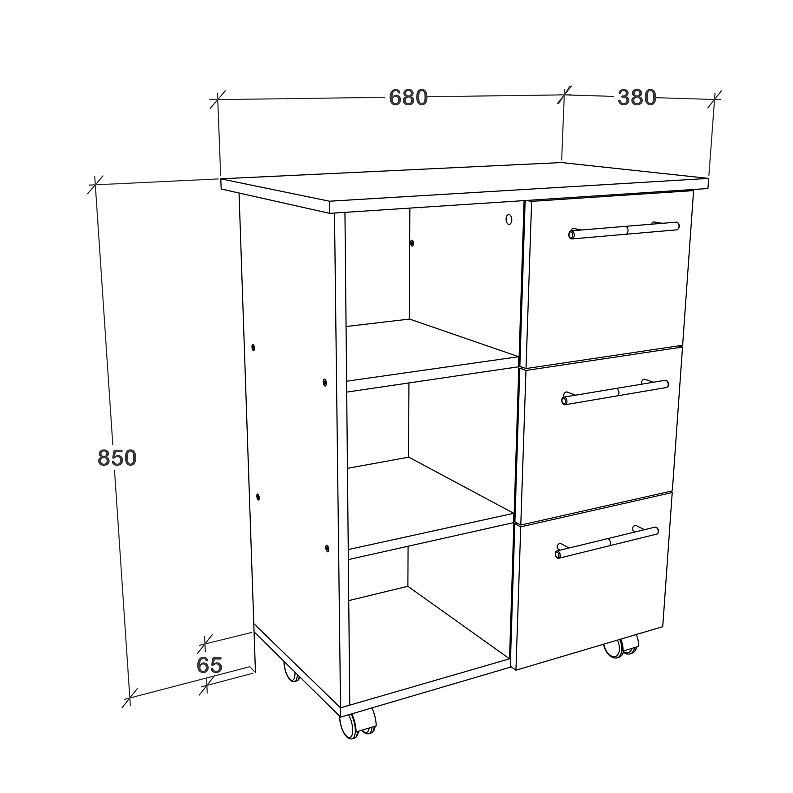 VCM Carro de Cocina de Madera Carro de Servicio Carro rodante Estantería Ruedas Cajón Esilo L Blanco