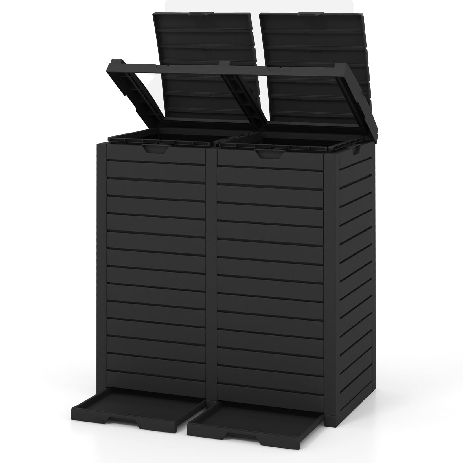 LIFEZEAL Poubelle extérieure de 235 l, Double Poubelle de Recyclage avec Couvercle étagé, Poubelle classée imperméable avec Plateau d'égouttement, poignée, conteneur à ordures (Noir)