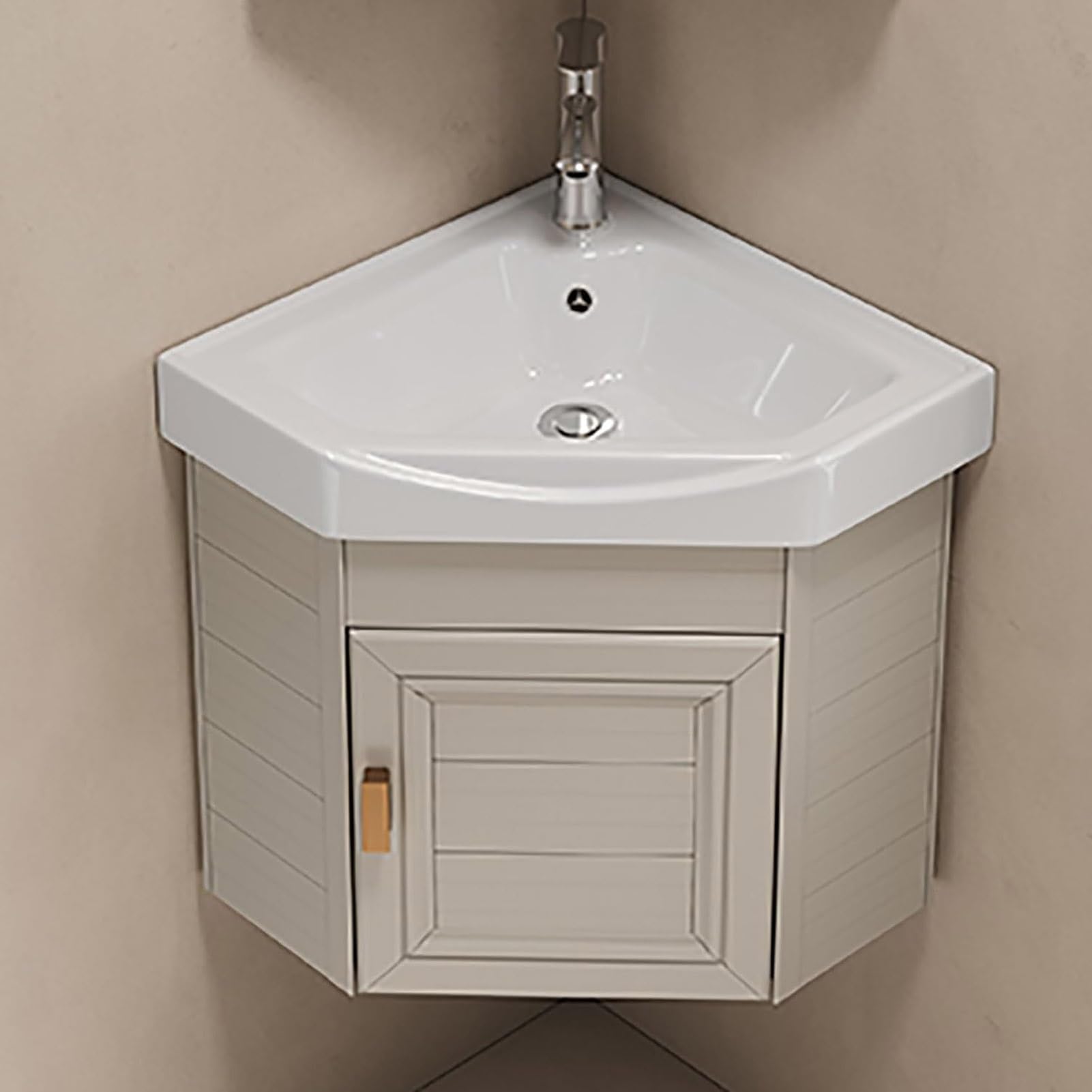 GLJTUO Corner Bathroom Sink with WallMounted Floating Cabinet SpaceSaving Storage Solution for Small Bathrooms Stylish and Design for Modern Spaces,Beige-43cm/17in
