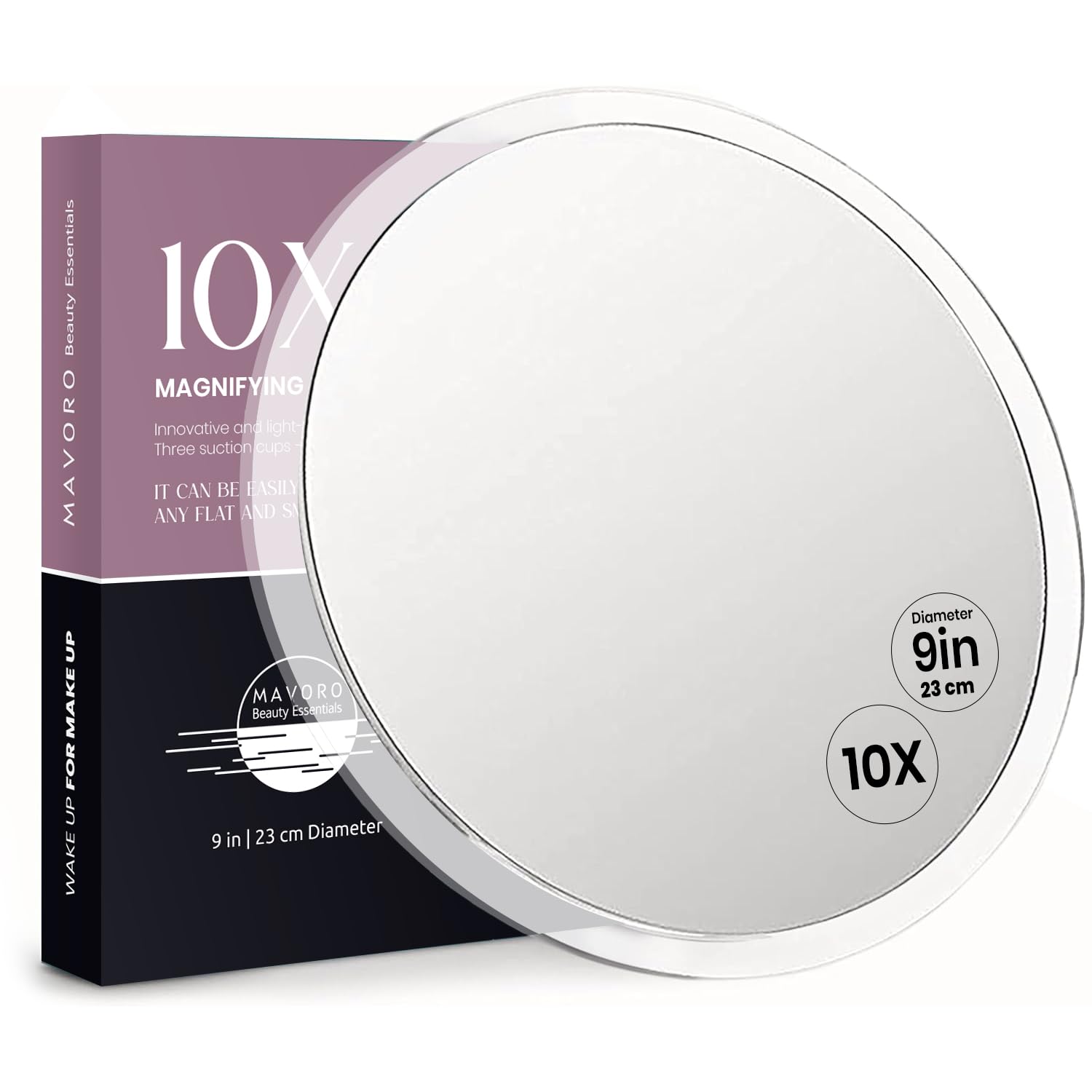 Mavoro Specchio ingranditore 23 cm con 3 ventose forti | Ingrandimento 10X | Specchio trucco & cosmetico da viaggio portatile (10X)