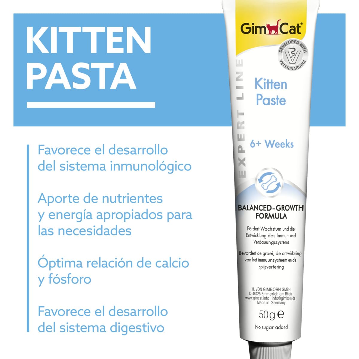 GimCat EXPERT LINE Kitten Pasta para el Crecimiento de Gatitos desde 6 Semanas, Sin Azúcar, 50 g