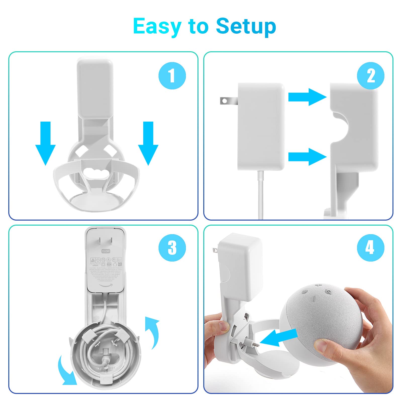 ZUOLACO Supporto da parete per Dot 5a generazione, supporto per gancio di uscita per Dot (5a e 4a generazione), accessori salvaspazio con gestione dei cavi incorporata, bianco