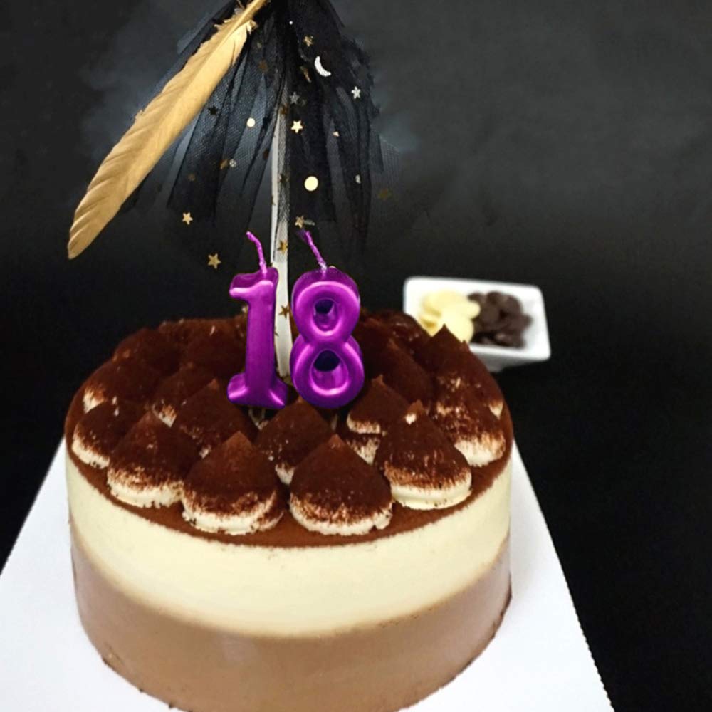 XNOVA Świeca urodzinowa na 2 lata, fioletowe, Happy Birthday, cyfry 2, na tort, dekoracja na imprezę, dla dzieci, dorosłych, cyfra 20, 23, 12, 26, 29, 21, 27, 62, 25