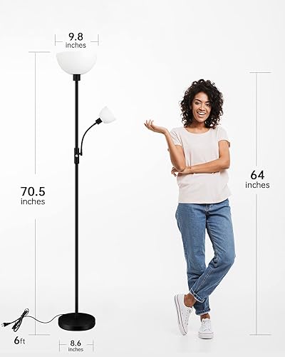Miniatura 5 de BoostArea Lámparas de pie para sala de estar, lámpara de pie moderna con lámpara de lectura (12 W, 4 W), lámpara de pie brillante con bombillas,