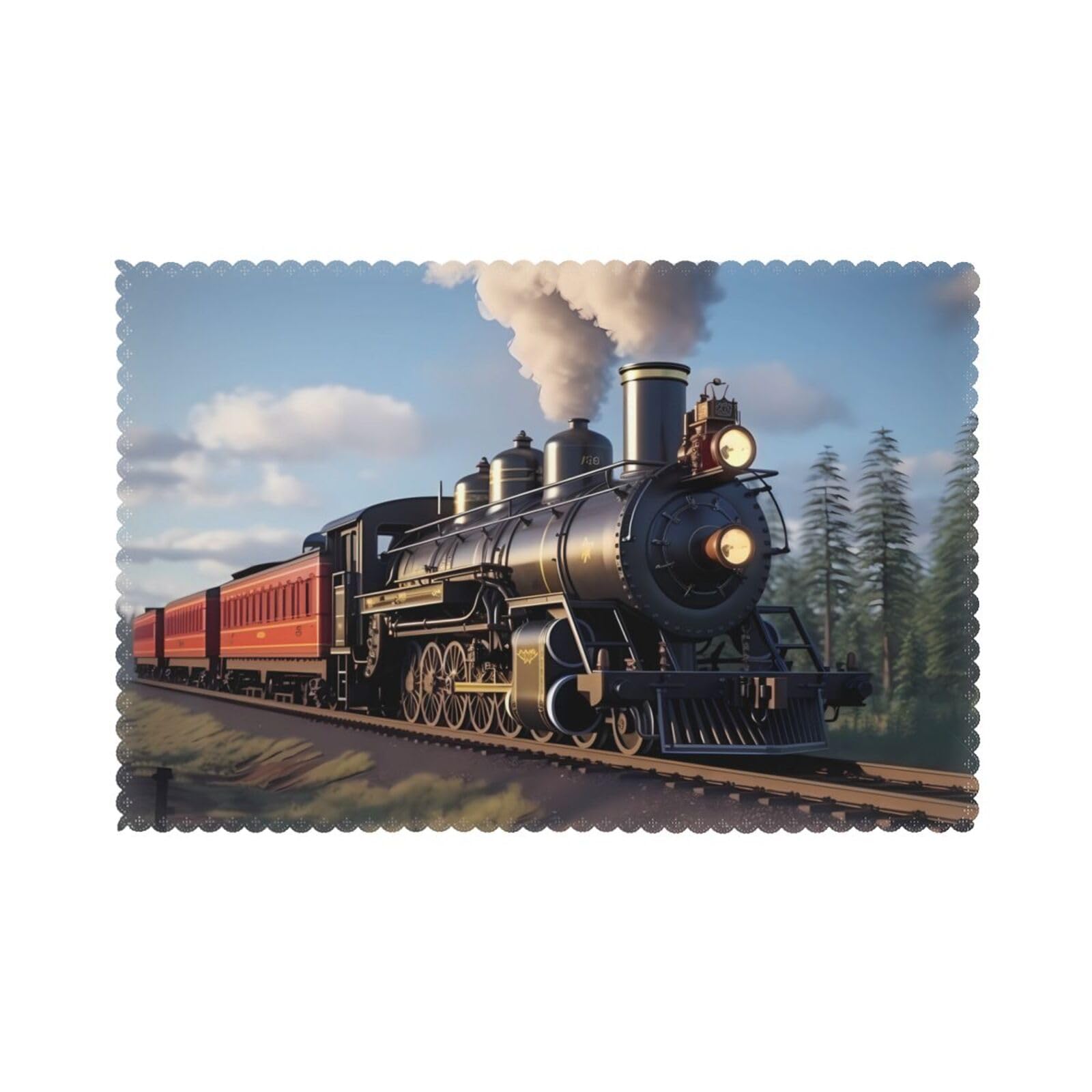 Whjshop White Steam Locomotive Train Prints Placemats Set Of 6 - Thick, Sturdy, And Personalized Dining Table Decor
