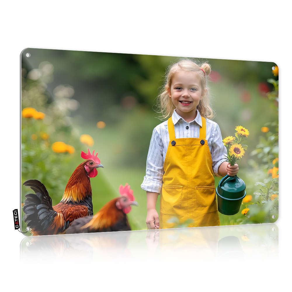 Bedroom Door Sign A Cheerful Girl In Overalls Holds Sunflowers While Chickens Roam Nearby. Tin Sign Funny Signs Metal Funny Metal Bar Signs(20X30CM)