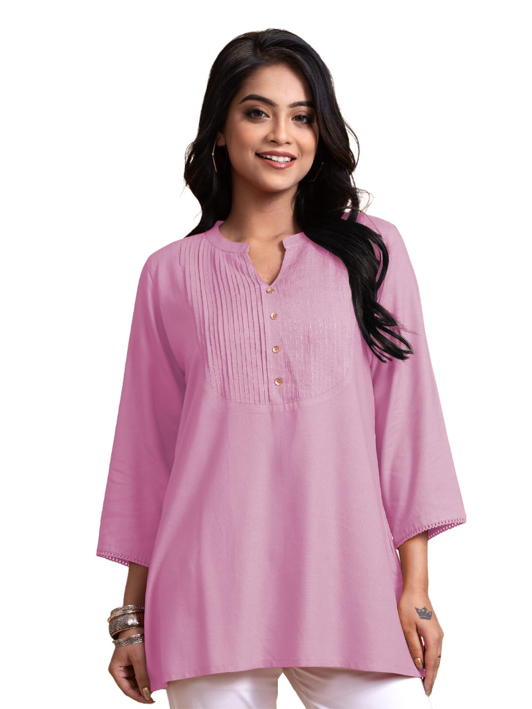lyra Women's Rayon Tunic Top | Stylish Casual Kurti for Women | 3/4 Sleeve Solid Printak Tunic Top | Comfortable-picture-17