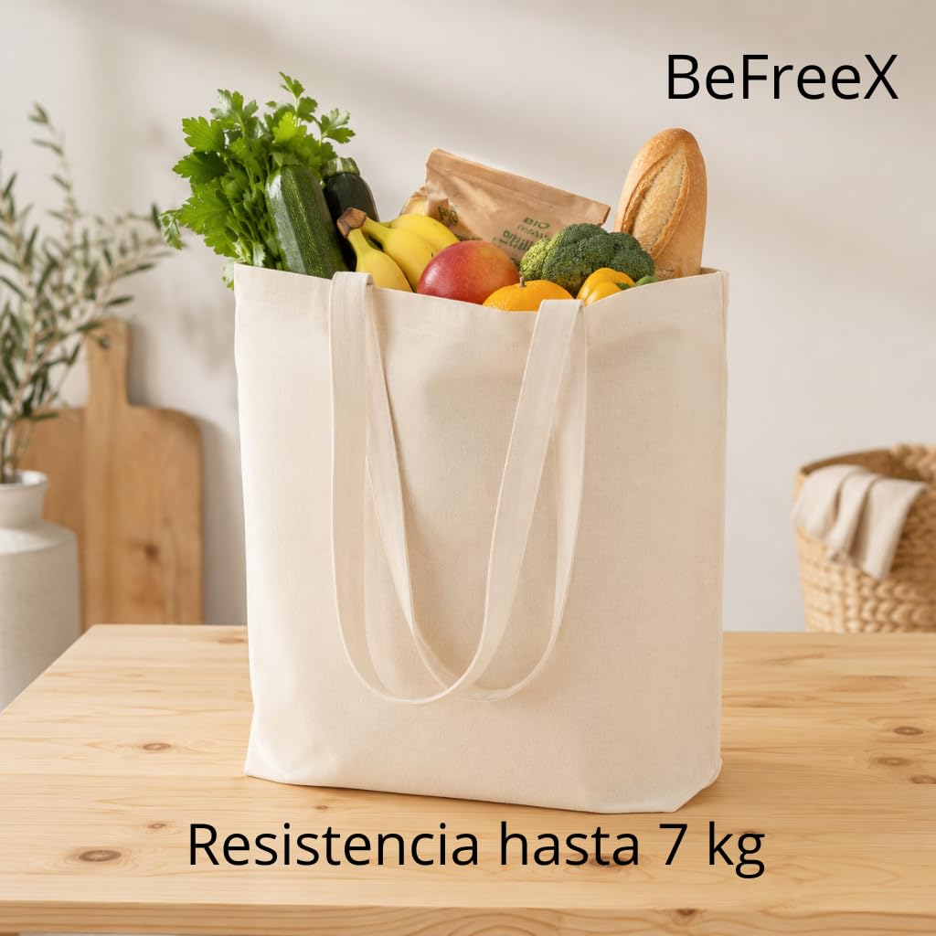 Bolsa de Tela de Algodón Natural 37 x 41 cm con Asas Largas | Tote Bag Reutilizable para la Compra | Bolsa de Tela Multiusos | Disponible en Packs de 10, 25 o 50 Unidades