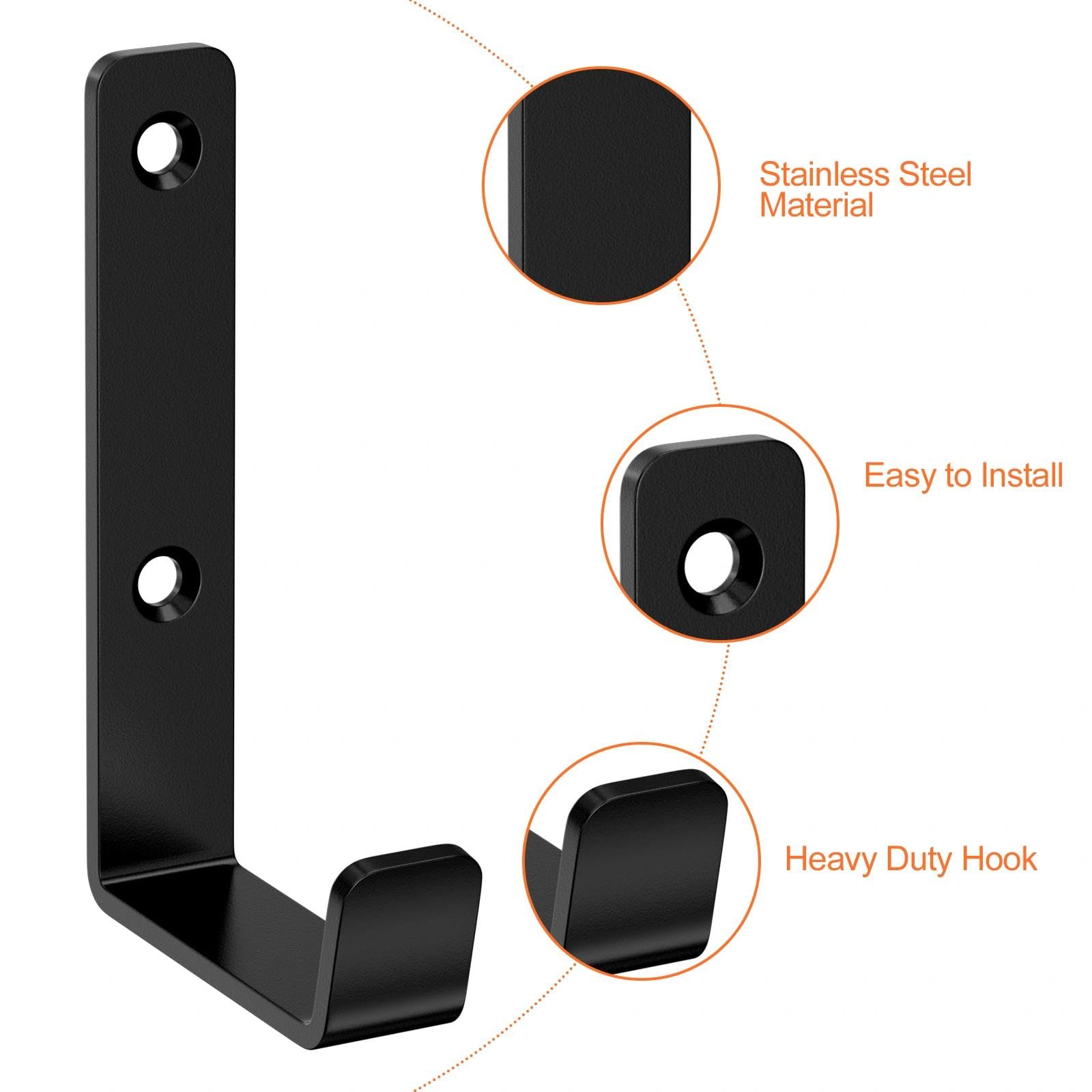 Brysalis 4 Pcs Ganchos para Colgar Resistentes, Gancho pared de Garaje Herramientas, Ganchos de Pared para Atornillar, Ganchos para Pared Forma de J, Soporte de Pared para Artículos Voluminosos — view 6