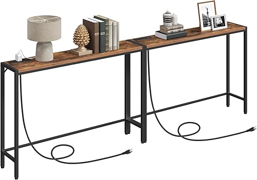 Miniatura 9 de Mesa consola, paquete de 2 mesas de sofá estrechas, mesa de entrada de 43.3 pulgadas con estación de energía, mesa detrás del sofá, para sala de
