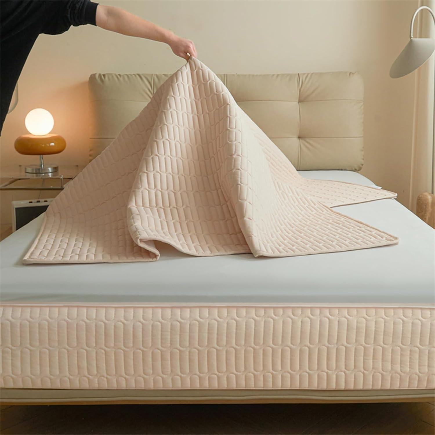 Matratzenbezug Komplett 90 x 200 140x200 180 x 200 160x200 mit Reißverschluss, Warm und Bequem, Extra Weicher Matratzenschoner(Beige,180x200x25cm)