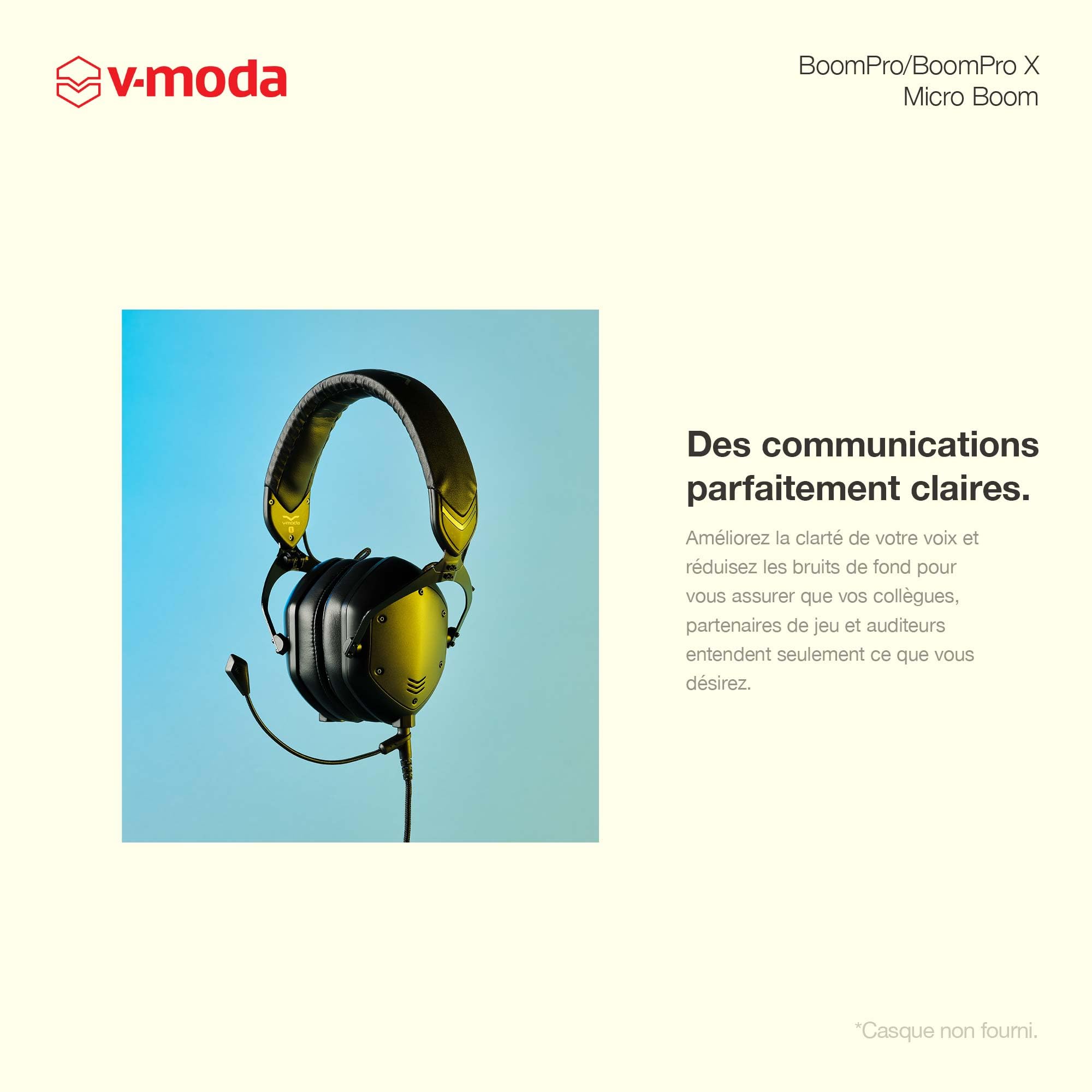 V-Moda Micro BoomPro pour Gaming & Communications | Filaire - Jack 3,5 mm | Perchette Flexible | Contrôleur clipsable avec Bouton Mute & molette de Volume | Noir