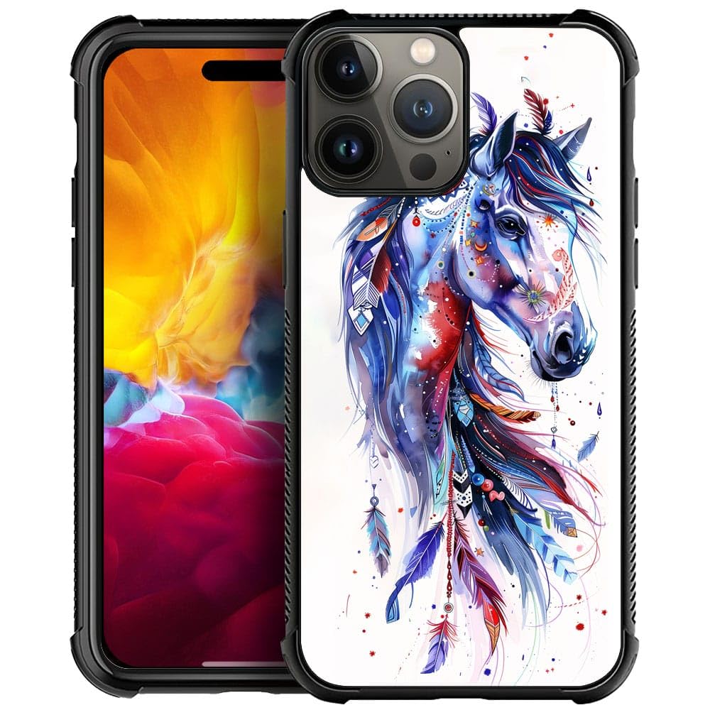 CARLOCA Compatible with iPhone 15 Pro Max Case,Drawing Sketch Rainbow Horse Art Fashion Pattern Design for Girl Shockproof Anti-Scratch Hard PC Back