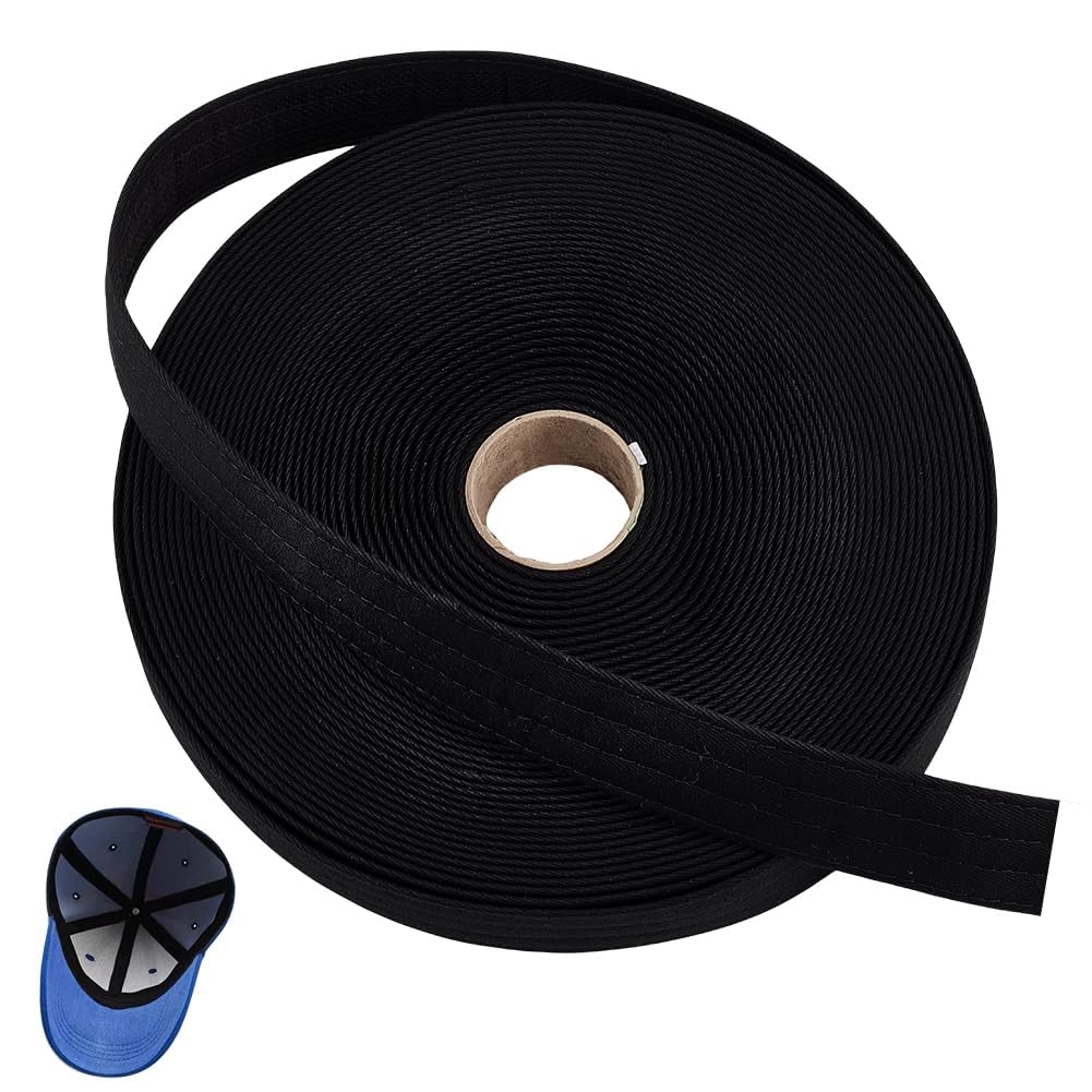 BENECREAT 15M/16.4Yard Golf Hat Sweat Liner with Four Lines of Indentation, Black Hat Liner Tape Polyester Ribbon for Sewing Craft Accessories Baseball Tennis Hat, 1-1/8 inch(30mm) Wide