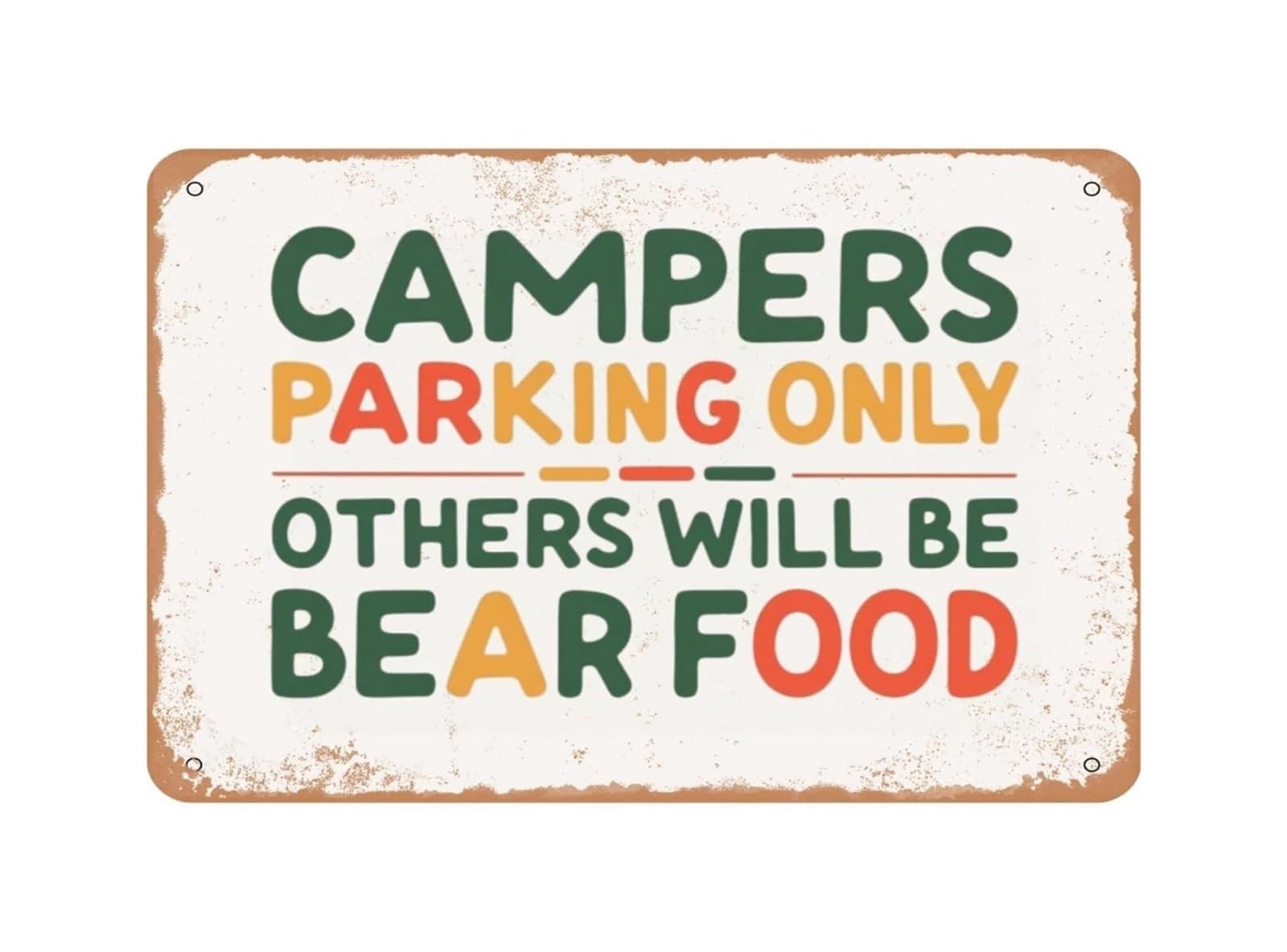 MCQWOMFQAK Outdoor Humor Sign Vintage Tin Sign for Camping Enthusiasts Wall Decor Funny Warning Sign with Bear Food Quote Rustic Cabin Decor (8 X 12 inch)