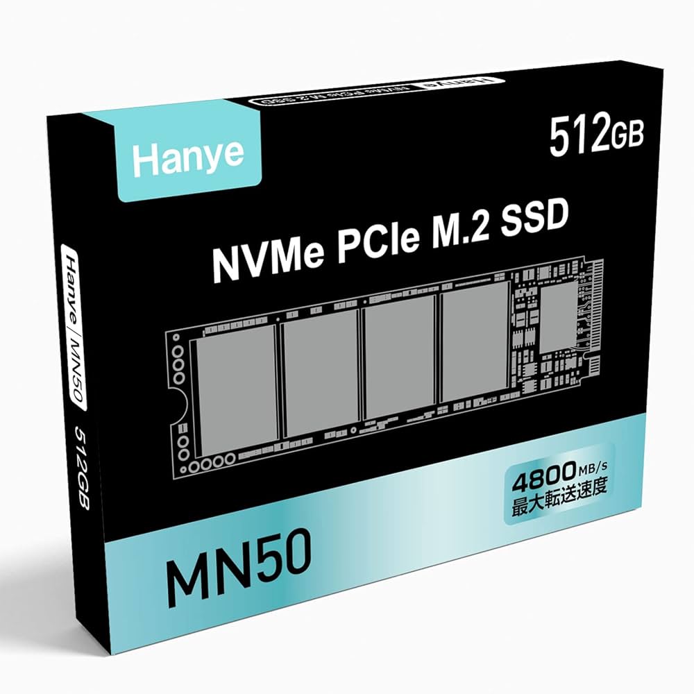 Amazon | Hanye SSD 512GB PCIe Gen4x4 M.2 NVMe 2280 R:4800MB