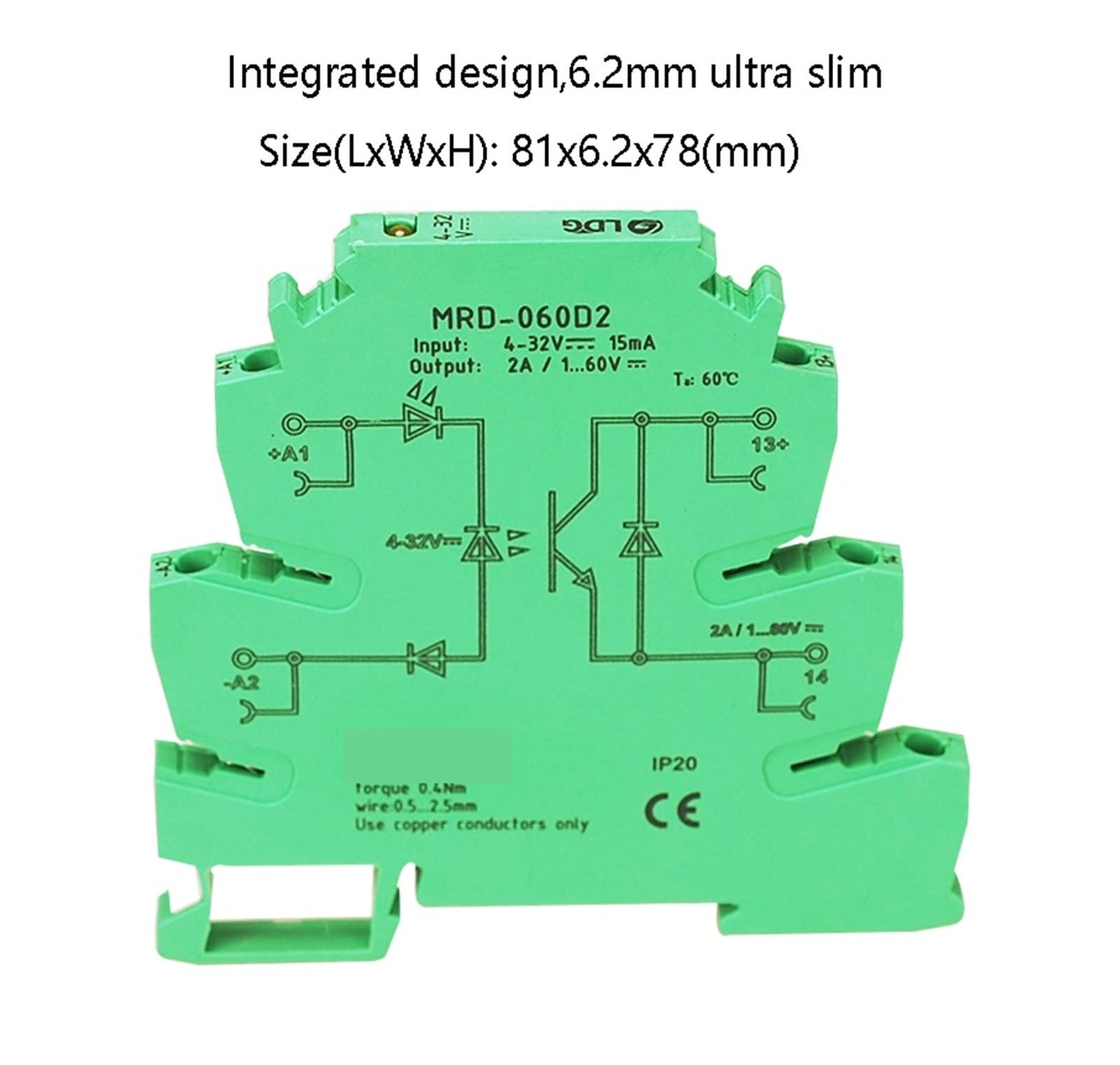 MRD-060D2 10 sztuk 2A Smukły programowalny wskaźnik LED Skrzynka przekaźnikowa SSR Wejście DC DC: Płytka sterująca modułu przekaźnika półprzewodnikowego 5 V 12 V 24 V DC (zielony)