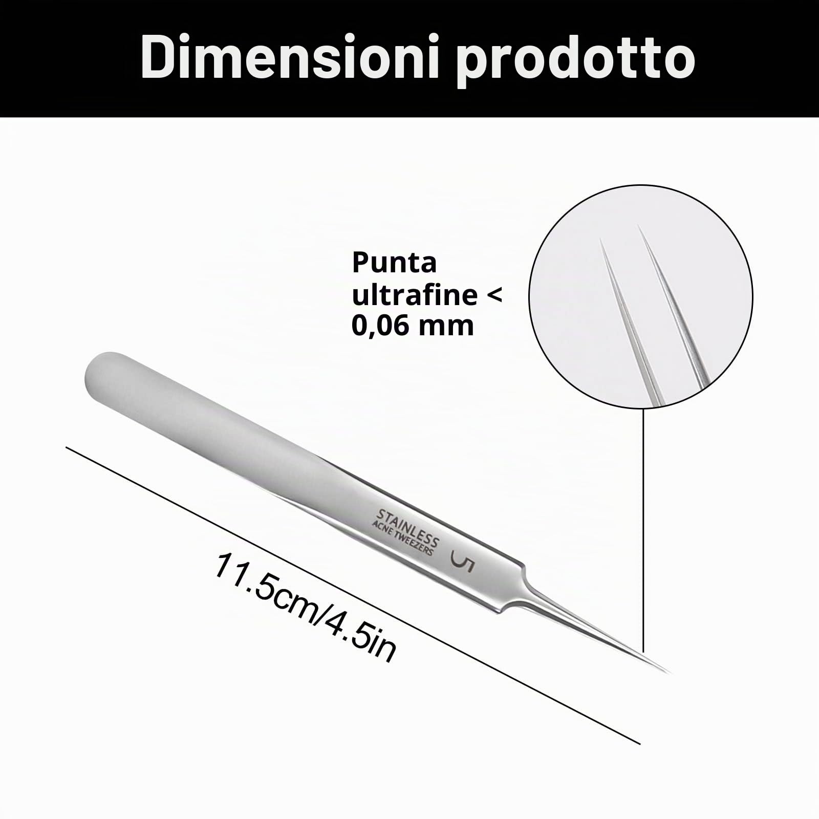 Pinzette in Acciaio Inox, Scheggia a Punta Pinzette di Precisione, Estrattore, Tecniche Fine Acne Brufoli Comedones Macchie