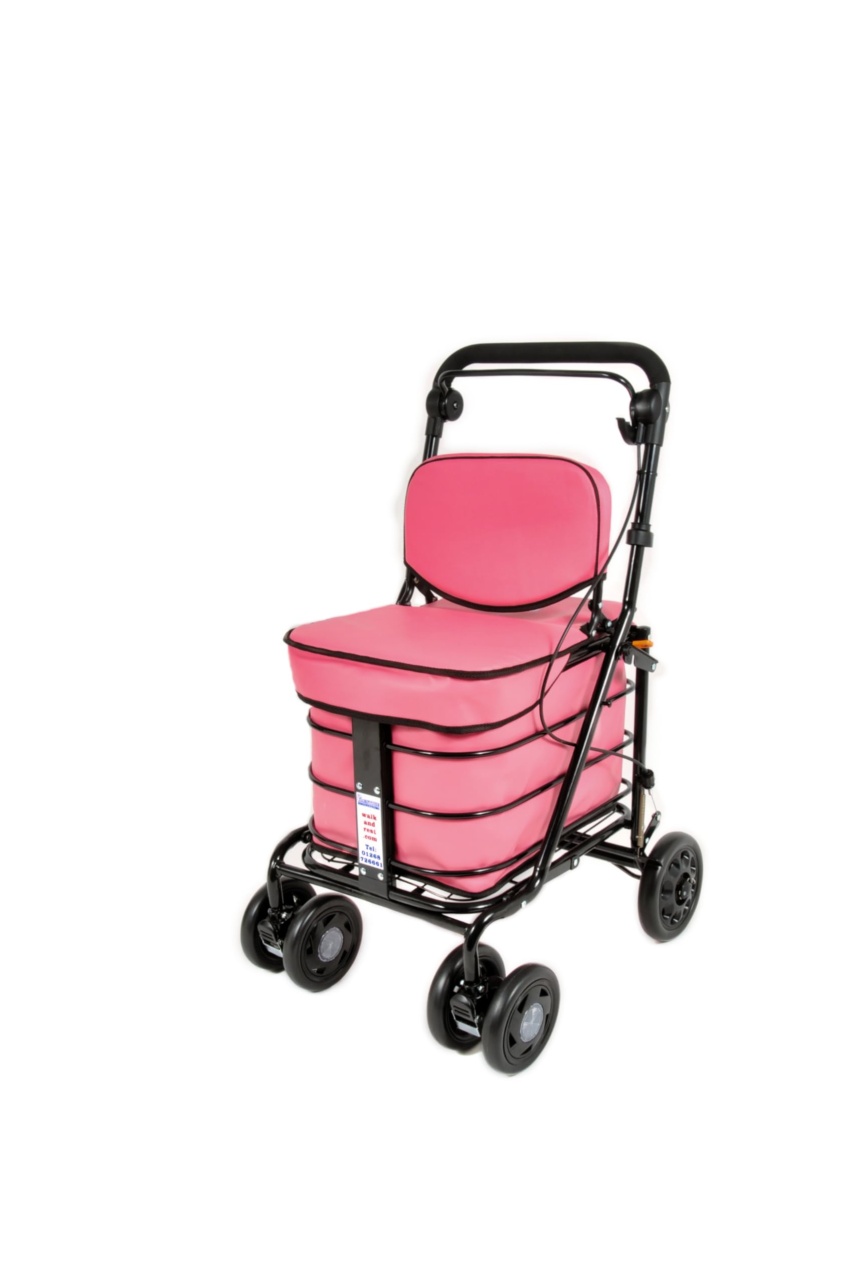 Prestige Shopping Trolley with Seat & Backrest/Walking frame/Seated Mobility Trolley/Stroller 6 wheel (FULLY ASSEMBLED in UK READY TO USE!) (Pink)