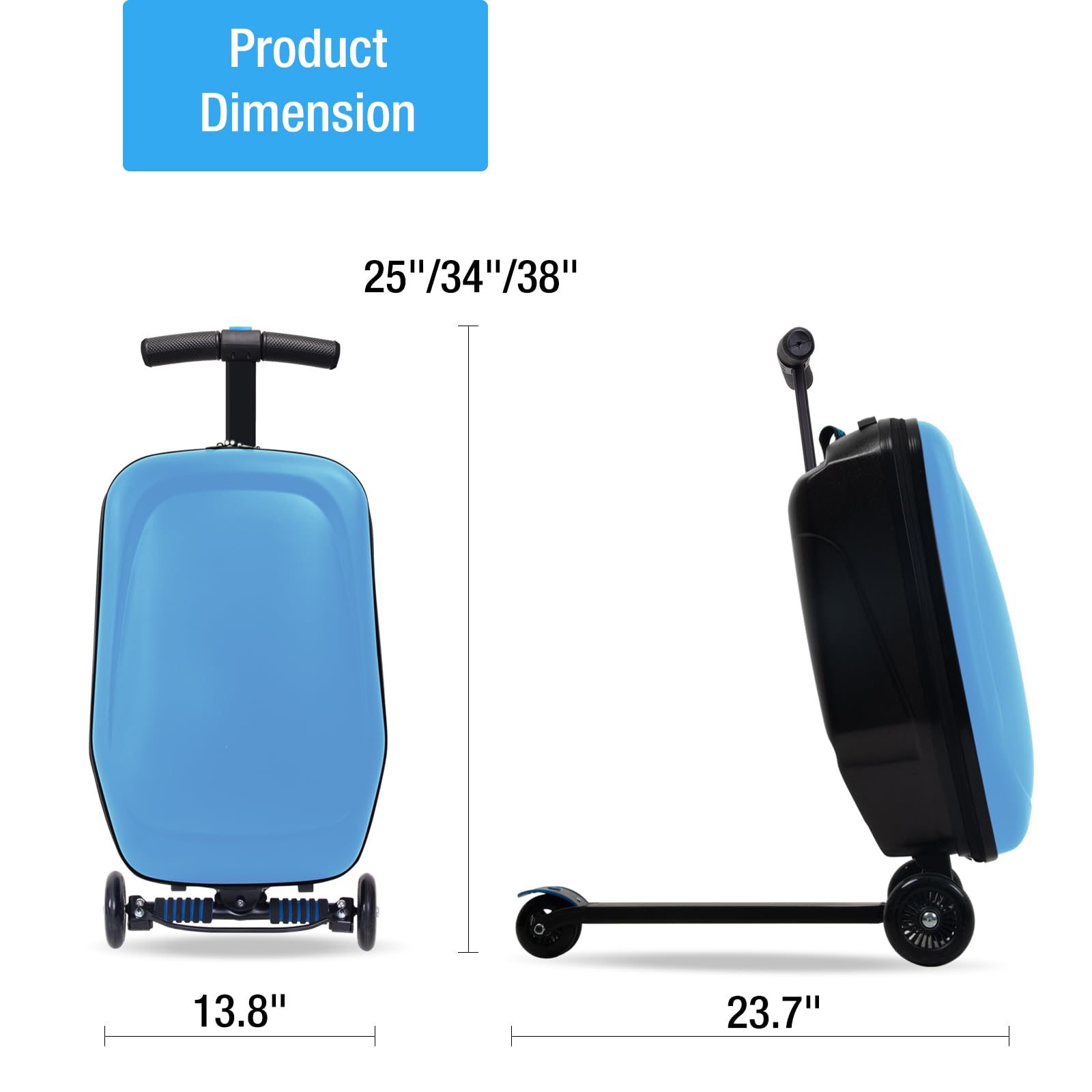 Equipaje para scooter, 2 en 1, plegable, rígido, para patinete de 4 a 15 años, equipaje ligero multifuncional, Azul (New Blue), Patinete multifuncional para viaje