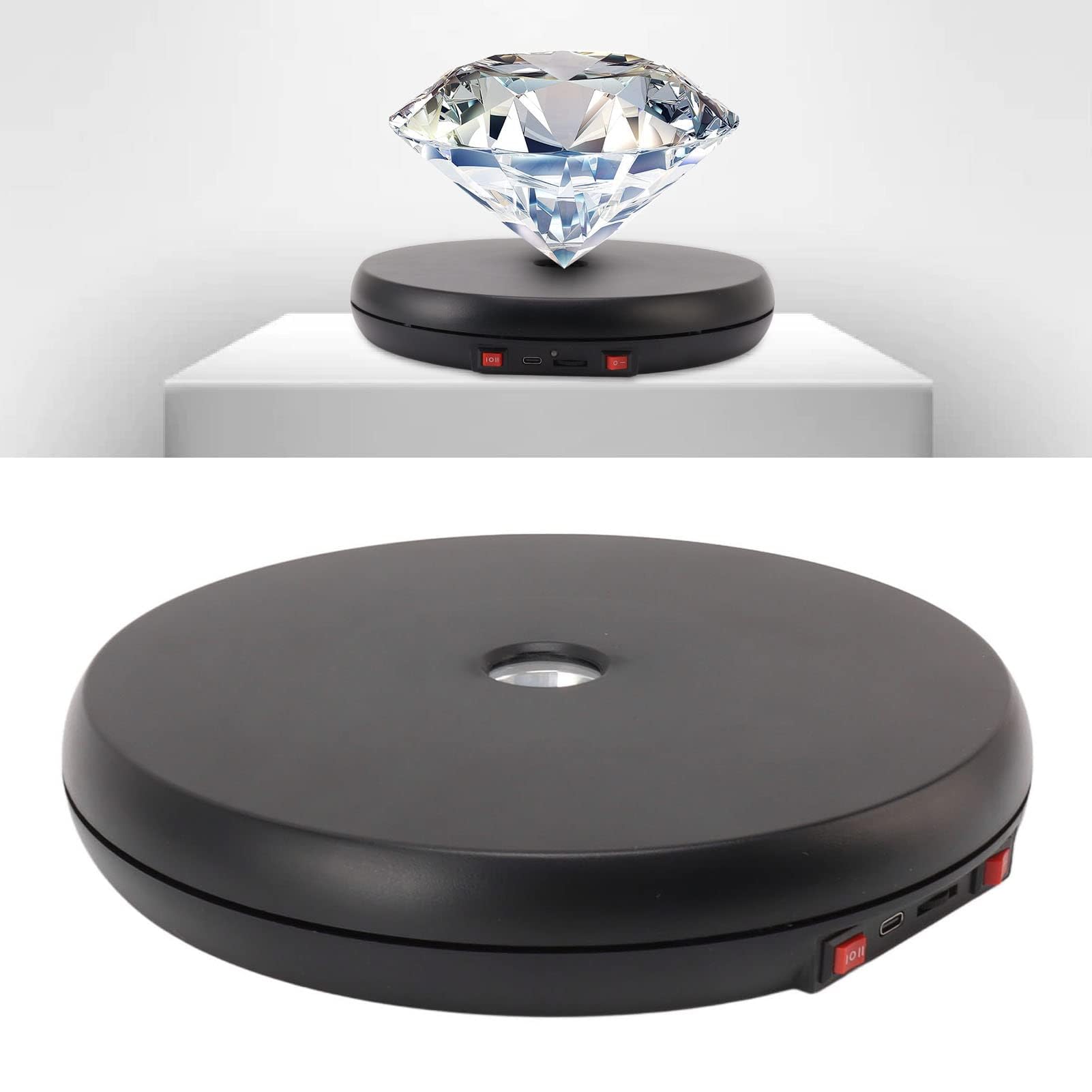 Ejoyous Gramofon Elektryczny, 20KG 25CM Gramofon Elektryczny Obrotowy Wyświetlacz o 360 Stopni z Cichym światłem LED do Zastawy Stołowej, Biżuterii, Kosmetyków, Telefonów Komórkowych (BLACK)