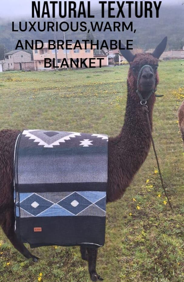Alpaca Wool Blanket, King Size, Reversible 2 in 1, Thick and Ultra Soft, Hypoallergenic, Non-Itchy, Handmade in Ecuador. Premium Alpaca Wool Thtow Blanket for Cozy Comfort. Blue - Image 9