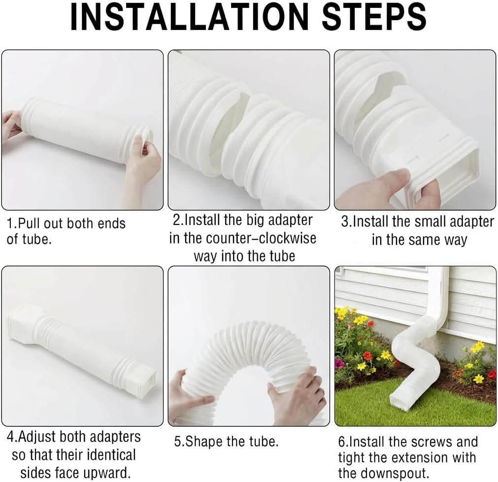 4 Pack Gutter Downspout Extensions for Rainwater Drainage, 4” Diameter Thickened Flexible Downspout Extender Extendable from 21" to 67"(White)