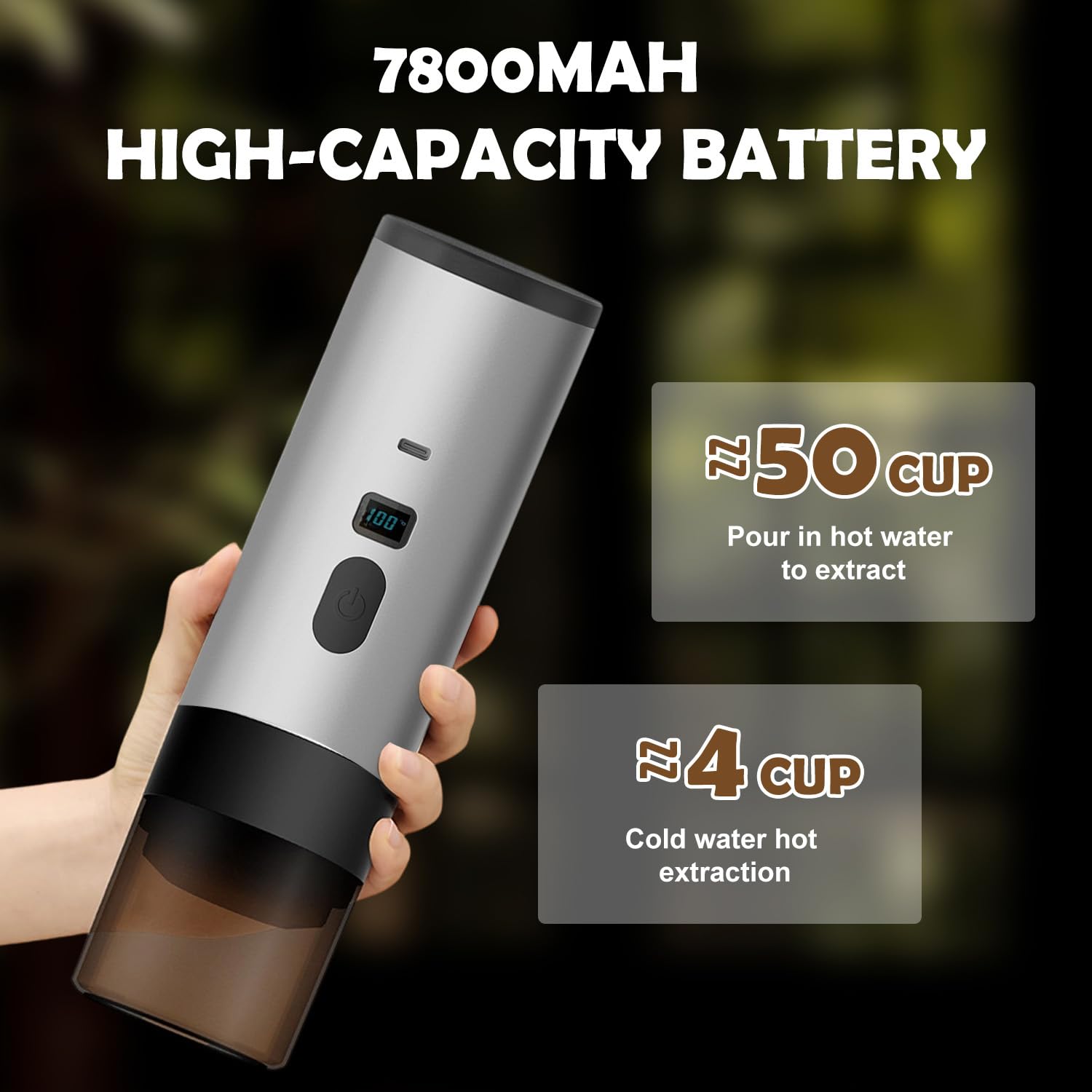 Cafetera portátil 3 en 1 con batería, con soporte, máquina de café espresso con USB, compatible con cápsulas y café en polvo, calentamiento rápido de 3 minutos, para viajes, camping y familias