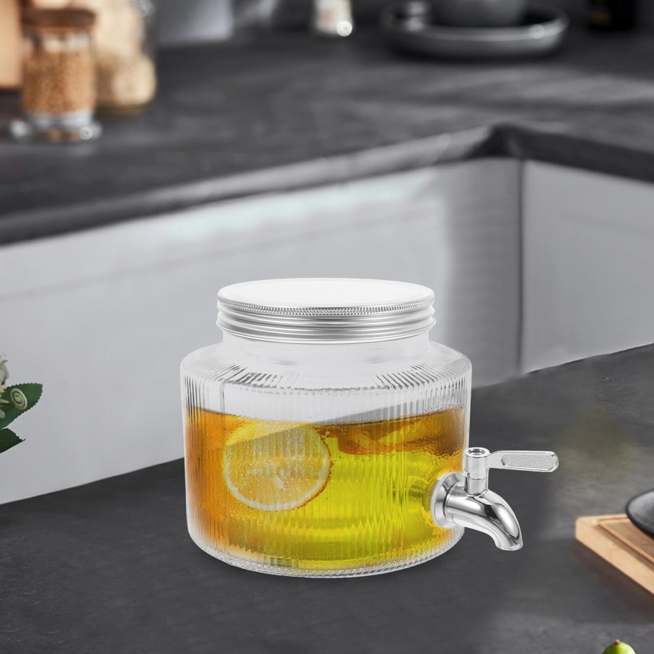 POPETPOP Dispensador De Vidrio Con Grifo Para Agua Fría Jarra De 7.08X7.08X5.70In Gran Capacidad Ideal Para Nevera Bebidas Frías Jugo Té Y Fiestas En Casa