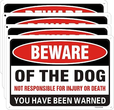 4Pcs Beware of Dog Sign 10 X 7 Inch Aluminum Alloy UV Print Reflective Beware of Dog Signs for Indoor Outdoor