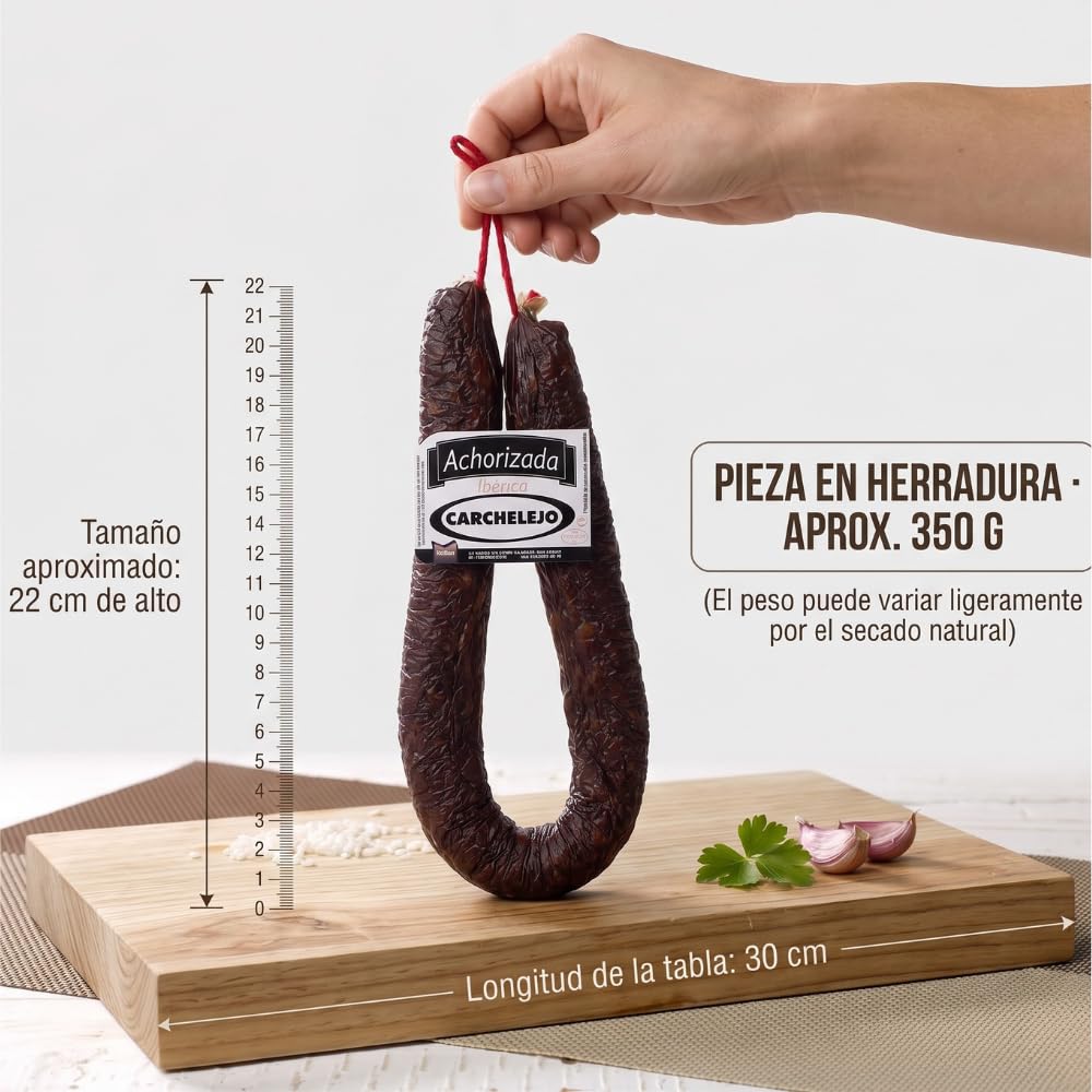 Morcilla Ibérica Achorizada 350g – Achorizada Ibérica Tradicional de Jaén con Cerdo Ibérico y Pimentón – Embutido Curado Sin Gluten – Pieza en Herradura – Ideal Tapas, Plancha y Guisos